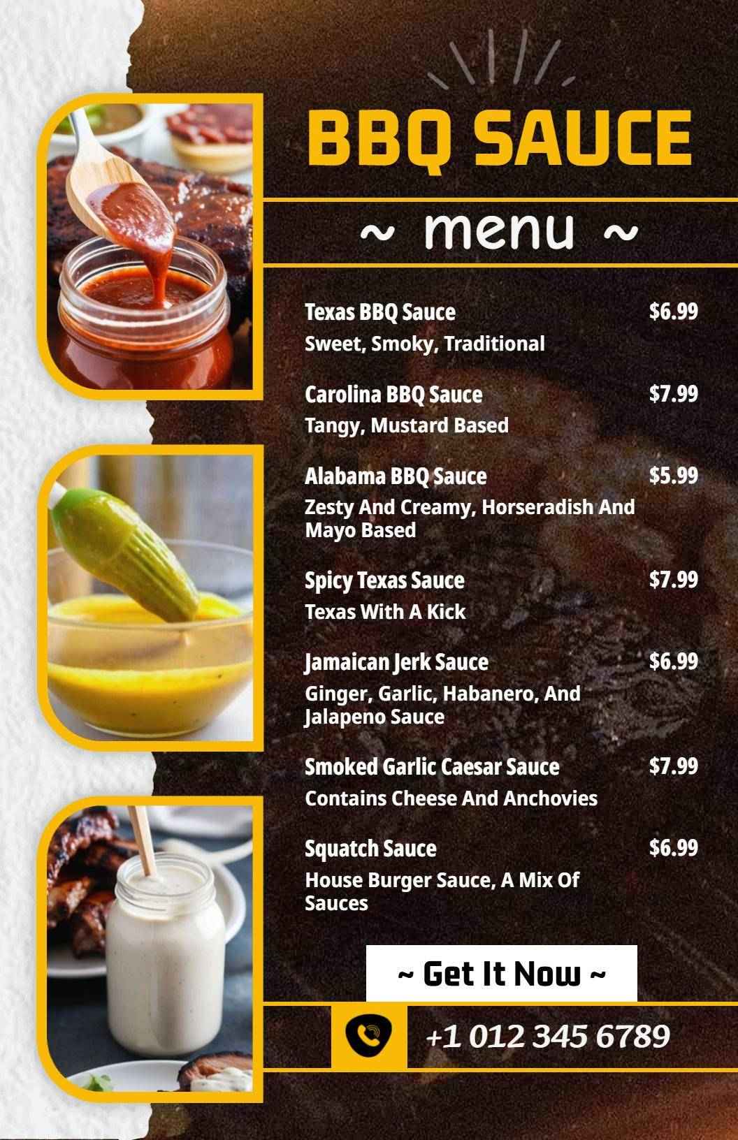 Savoring Flavorful BBQ Sauces with Unique Tastes BBQ Menu Template