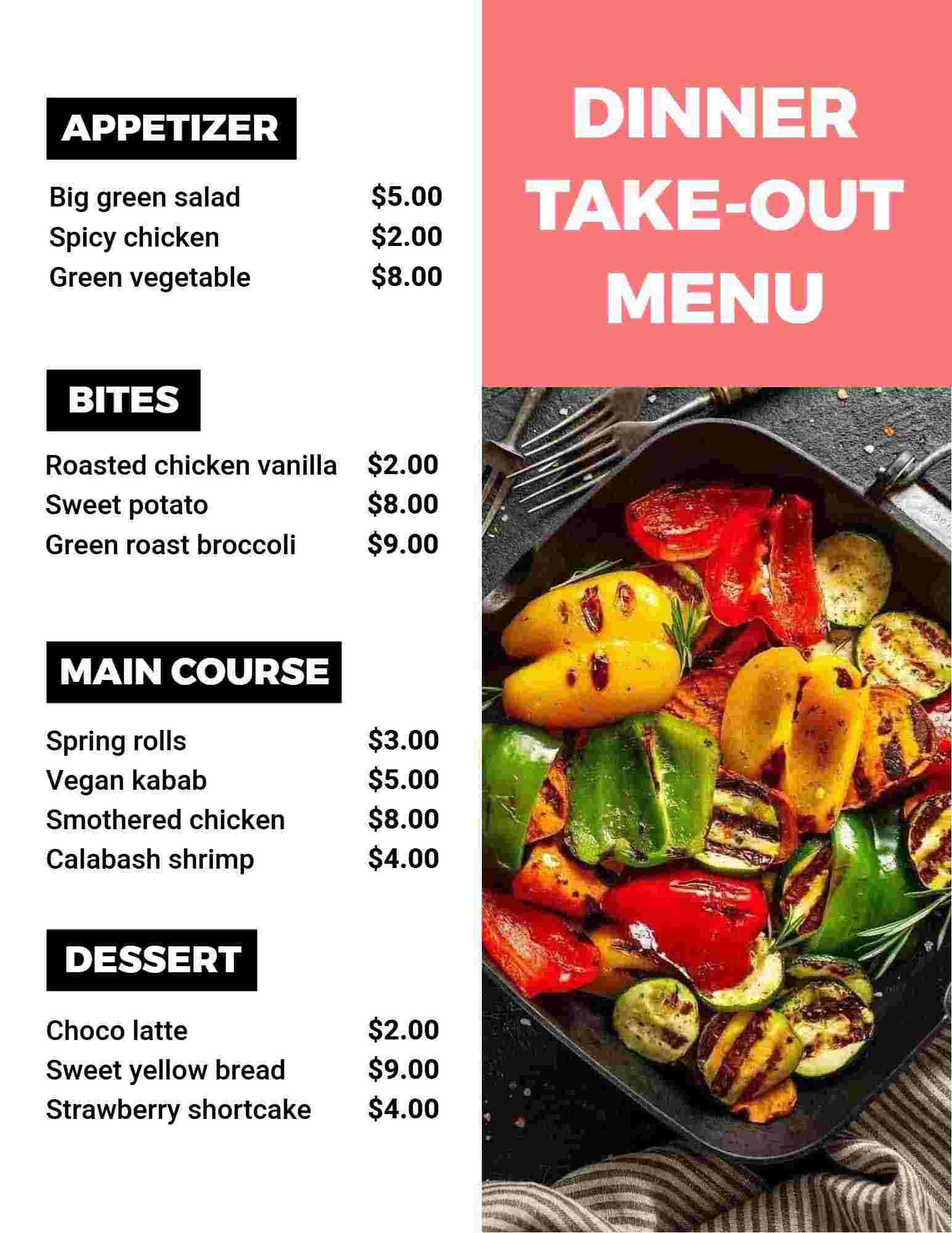 Savory and Sweet Dinner Take-Out Menu Template