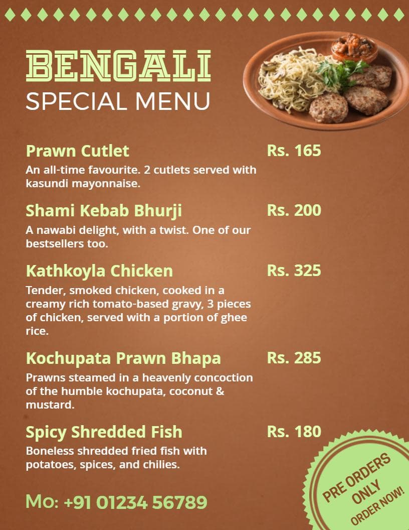 Savory Authentic Indian Dishes with Rich Spices Indian Cuisine Menu Template