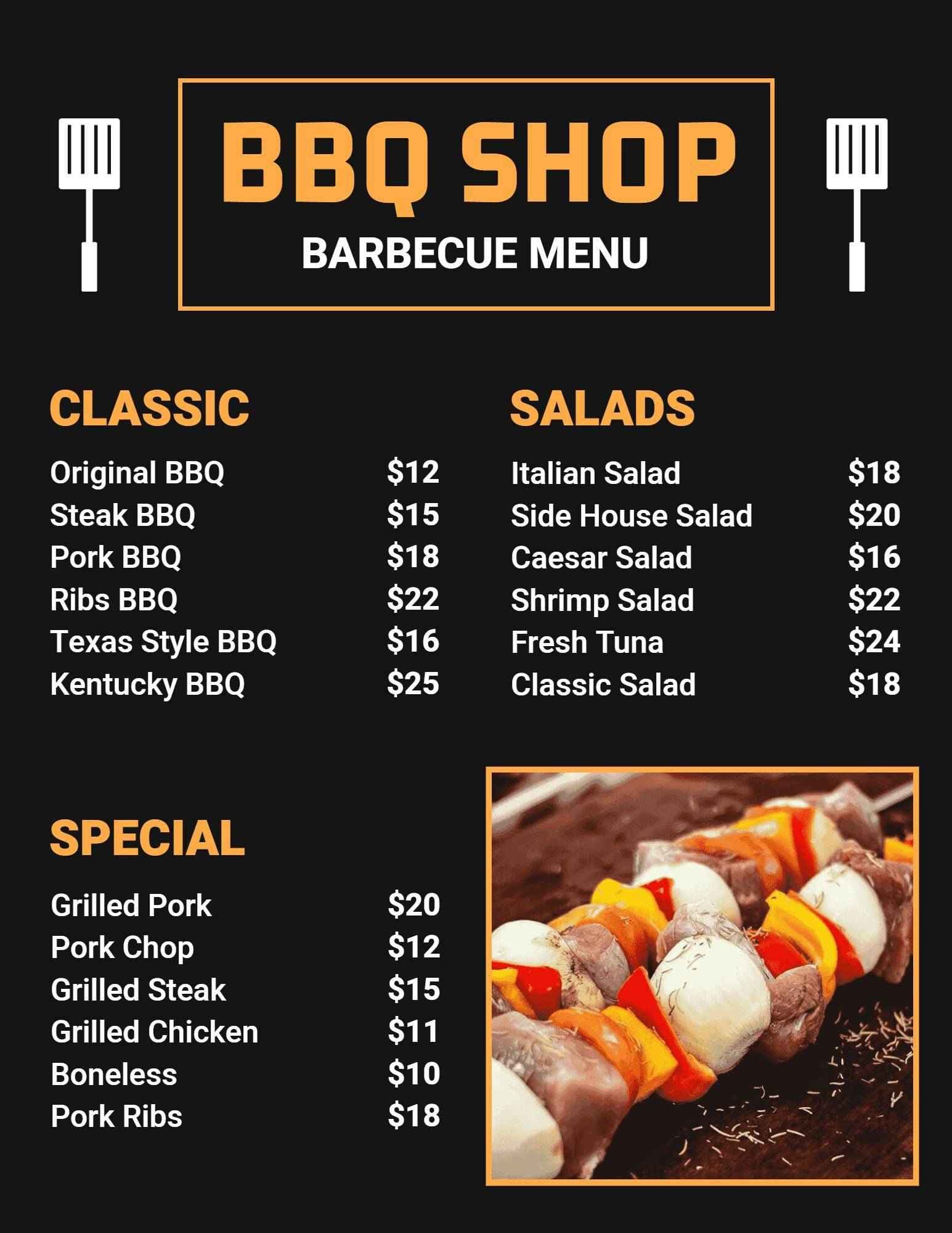 Savory BBQ Classics Featuring Ribs and Grilled Specialties BBQ Menu Template