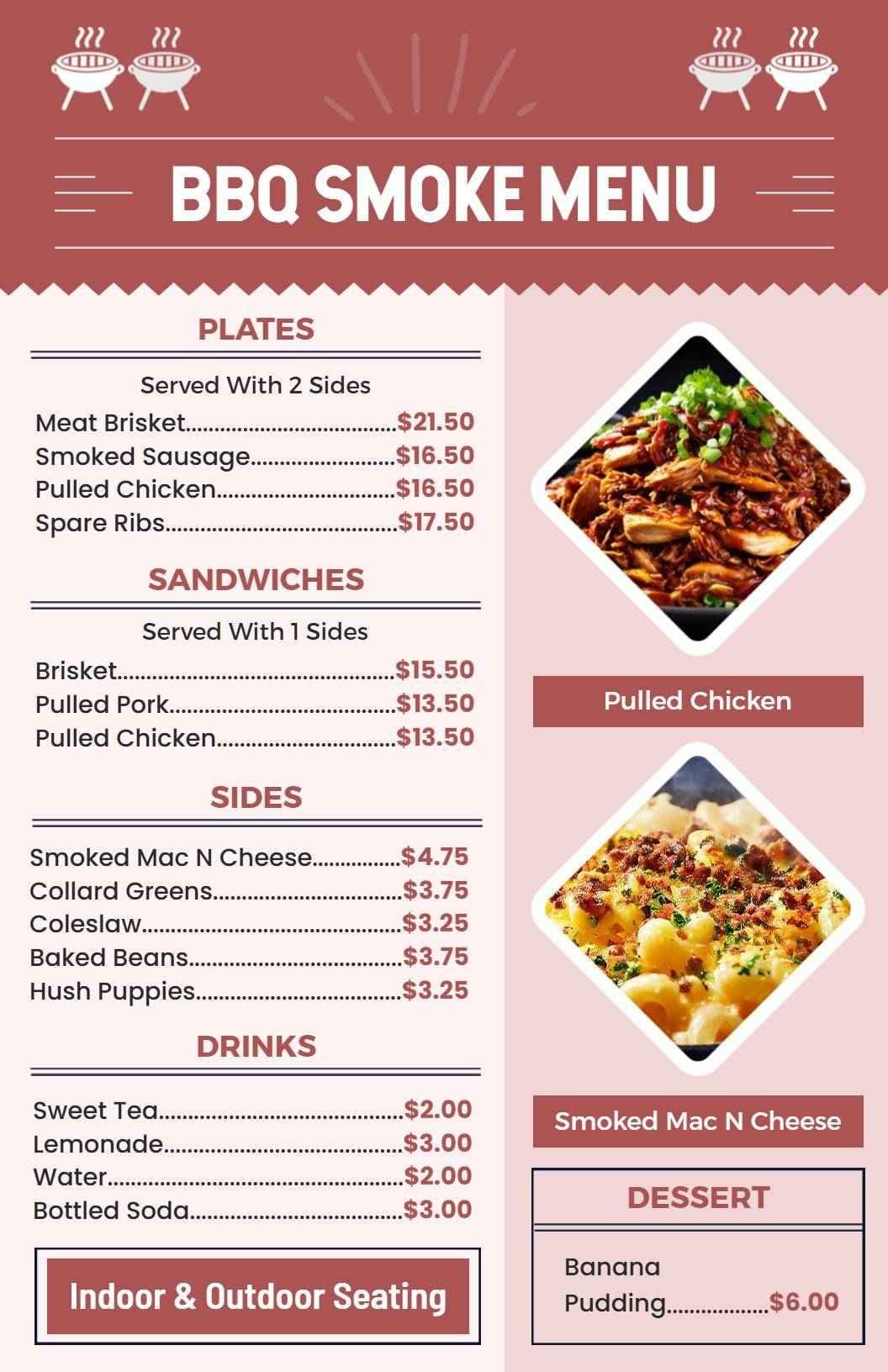 Savory BBQ Favorites with Smoked Meats and Tasty Sides BBQ Menu Template