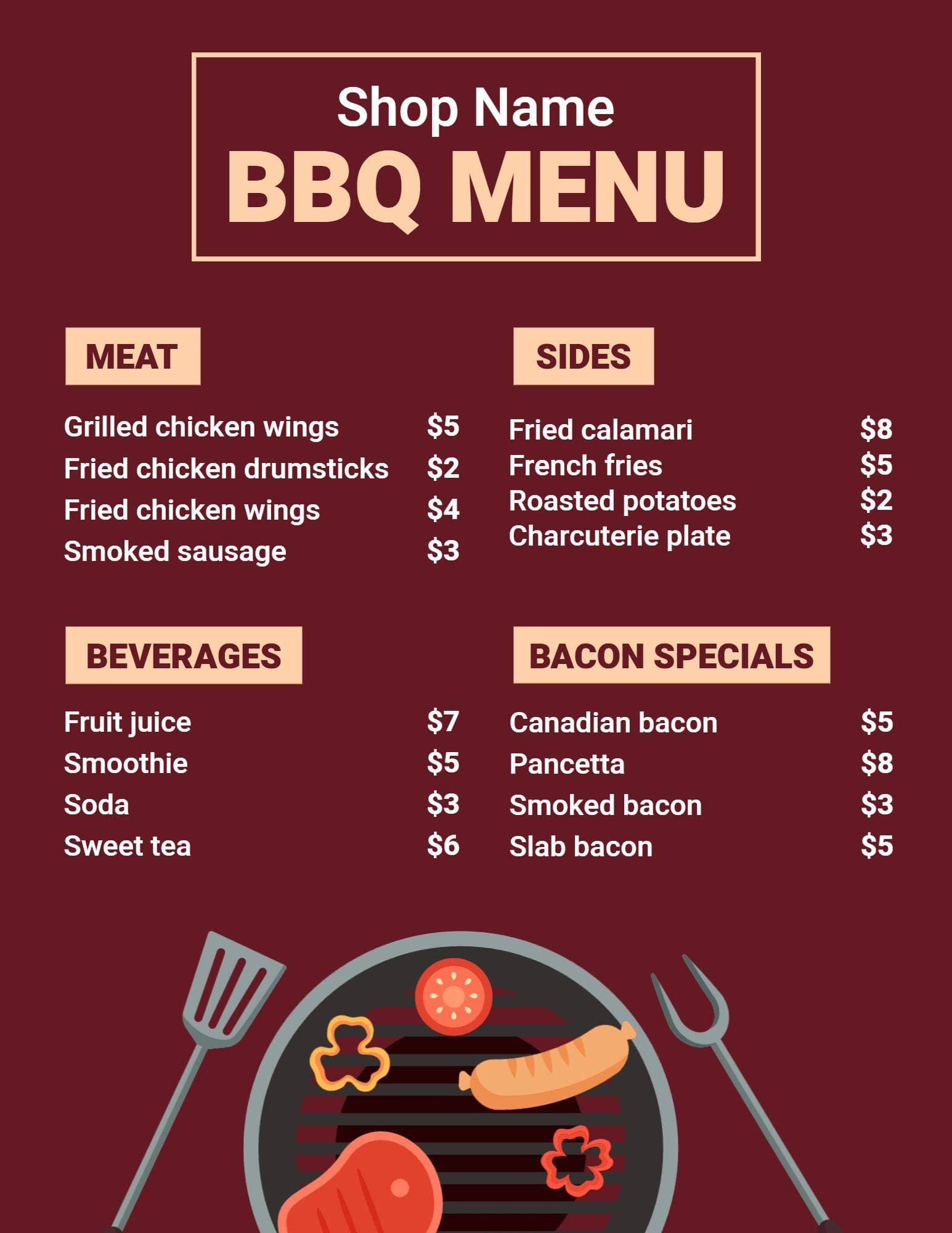 Savory BBQ Meat Selections and Tasty Sides BBQ Menu Template