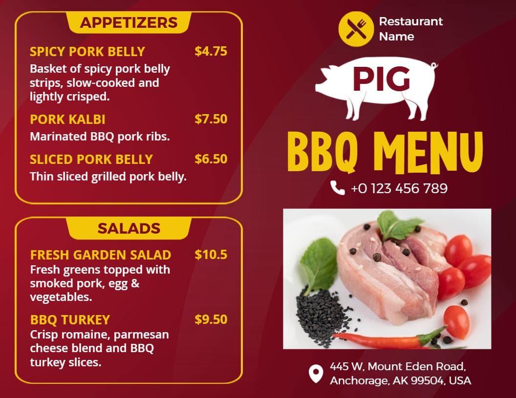 Savory BBQ Ribs and Chicken with Flavorful Sides BBQ Menu Template
