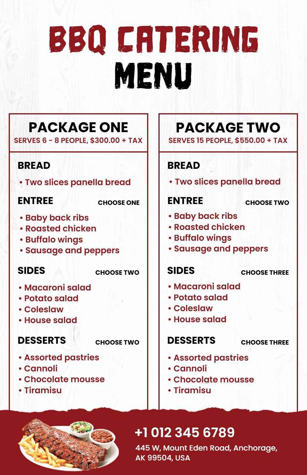 Savory BBQ Ribs, Chicken, and Tasty Side Dishes BBQ Menu Template