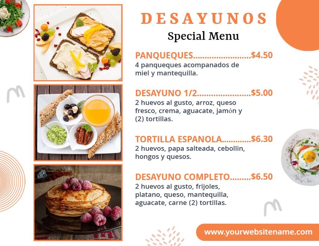 Savory Breakfast Dishes with Eggs and Sweet Treats Breakfast Menu Template