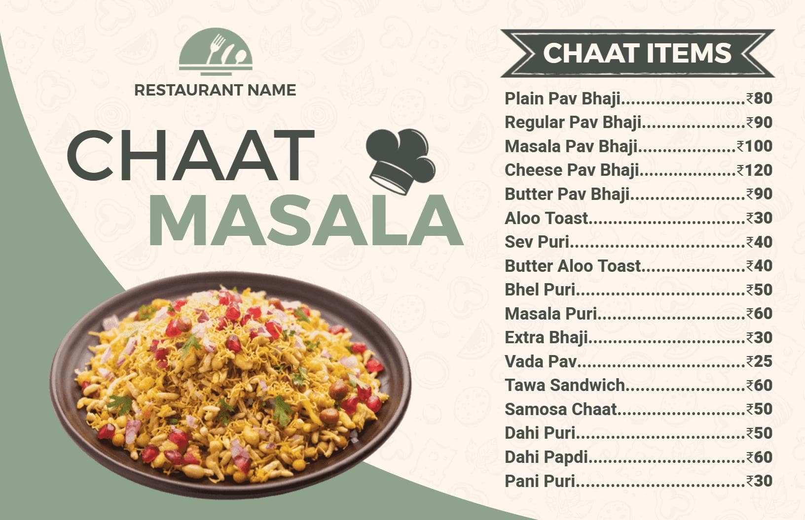 Savory Chaat Selections with Tantalizing Flavors Indian Cuisine Menu Template