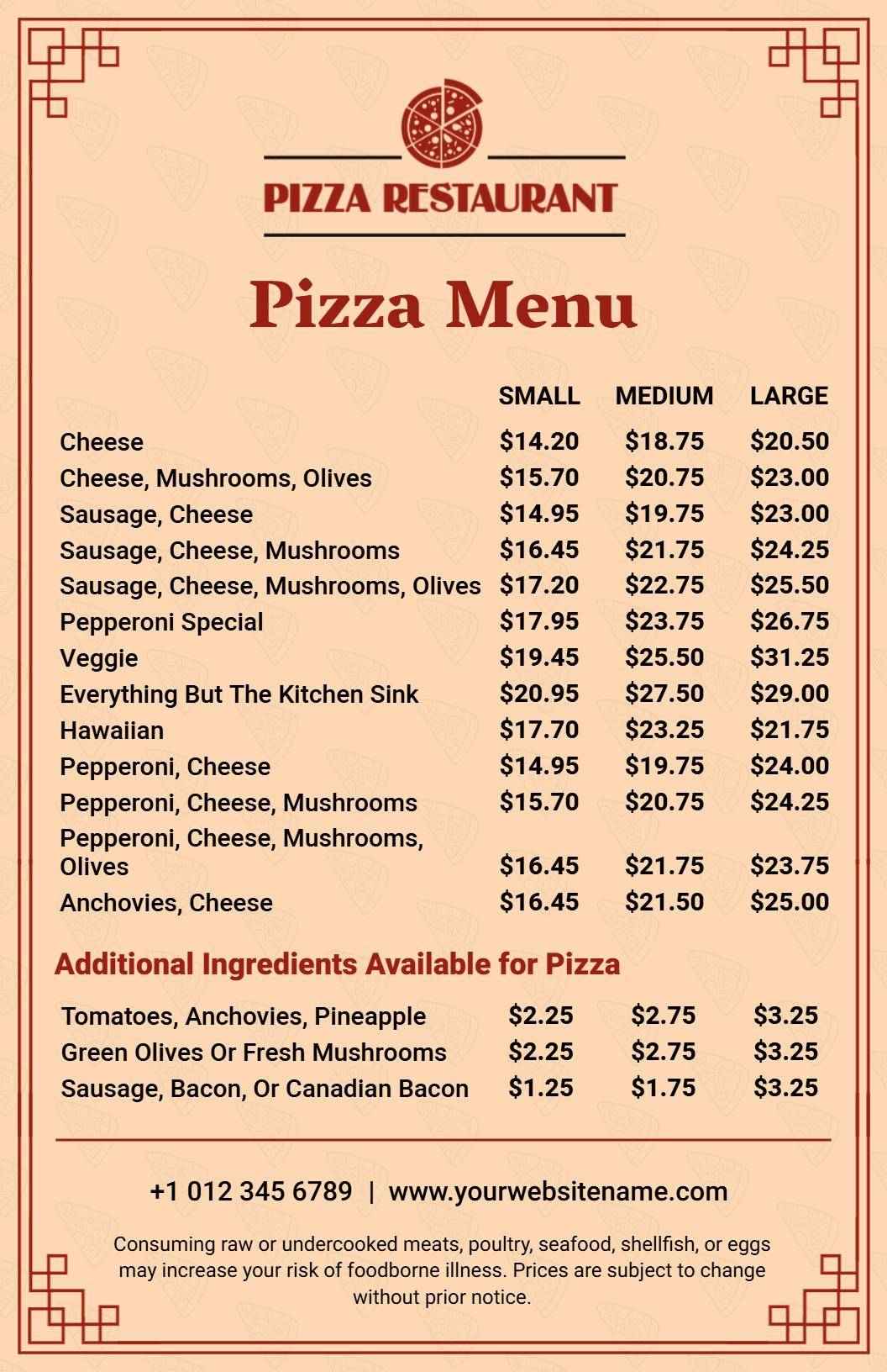 Savory Cheese and Tasty Toppings for Every Craving Pizza Menu Template