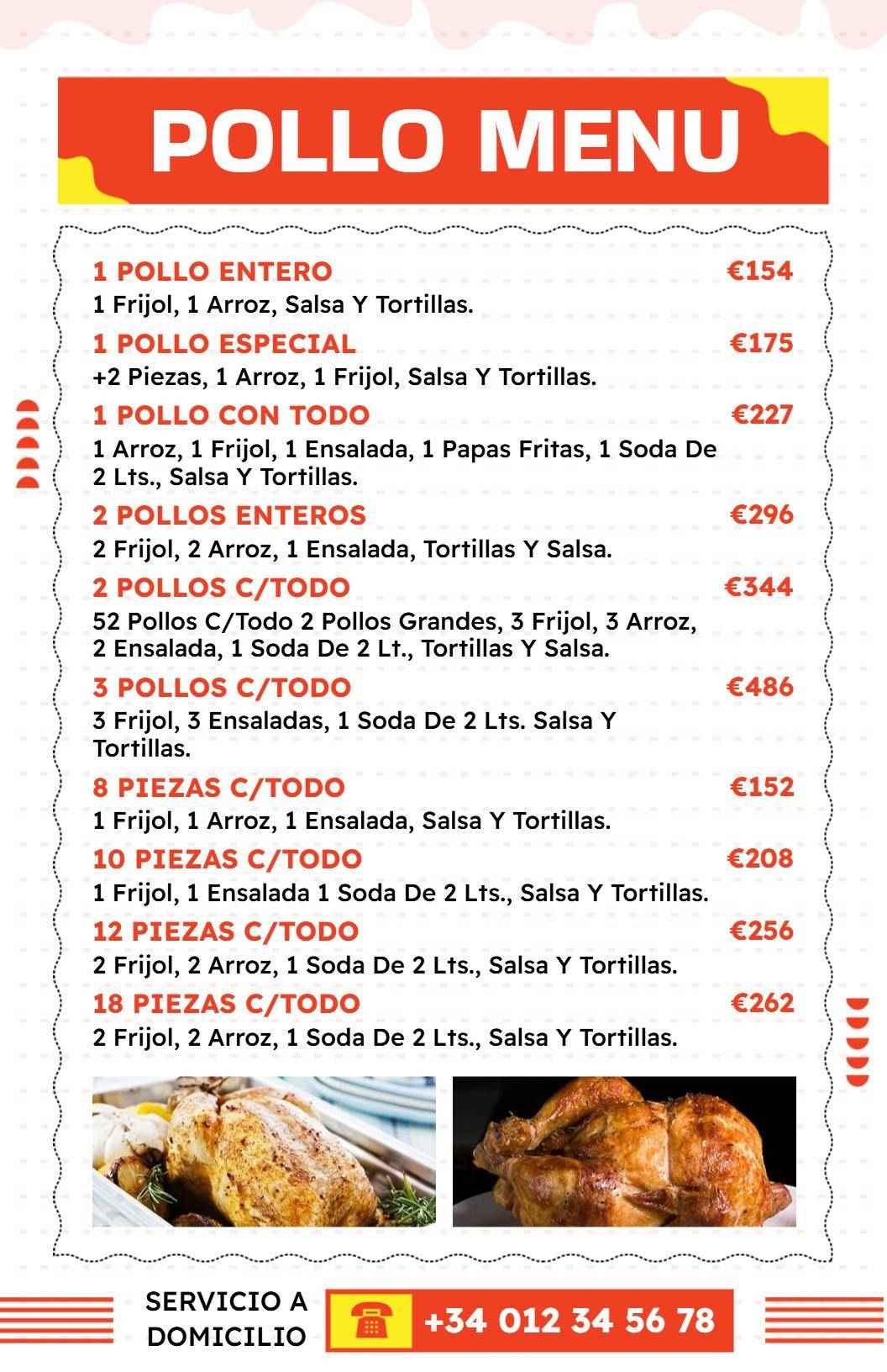 Savory Chicken Dishes with Rice and Tortillas Chicken Menu Template