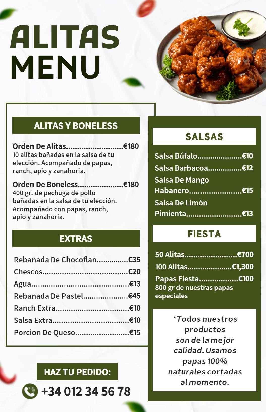 Savory Chicken Wing Recipes with Special Sauces Chicken Menu Template