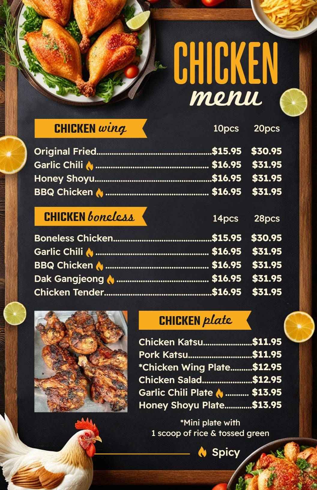 Savory Chicken Wings and Plates with Flavorful Options Chicken Menu Template