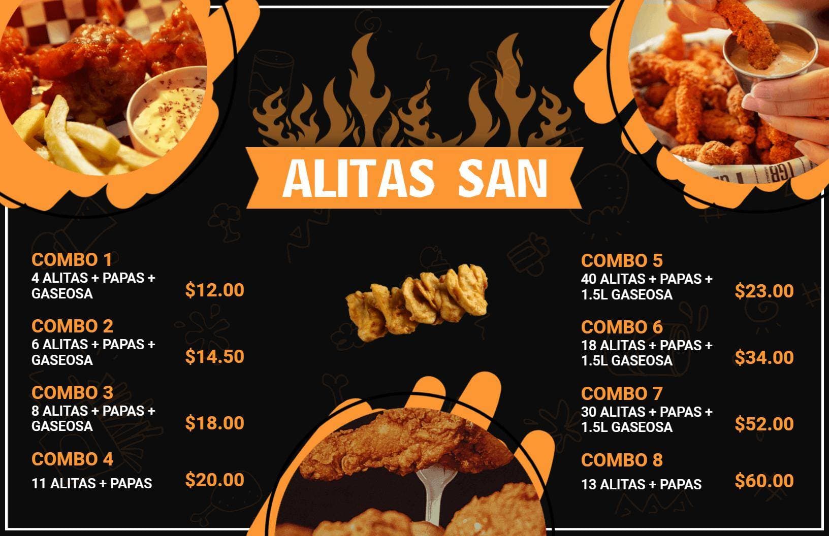 Savory Chicken Wings and Spicy Dipping Combos Chicken Menu Template