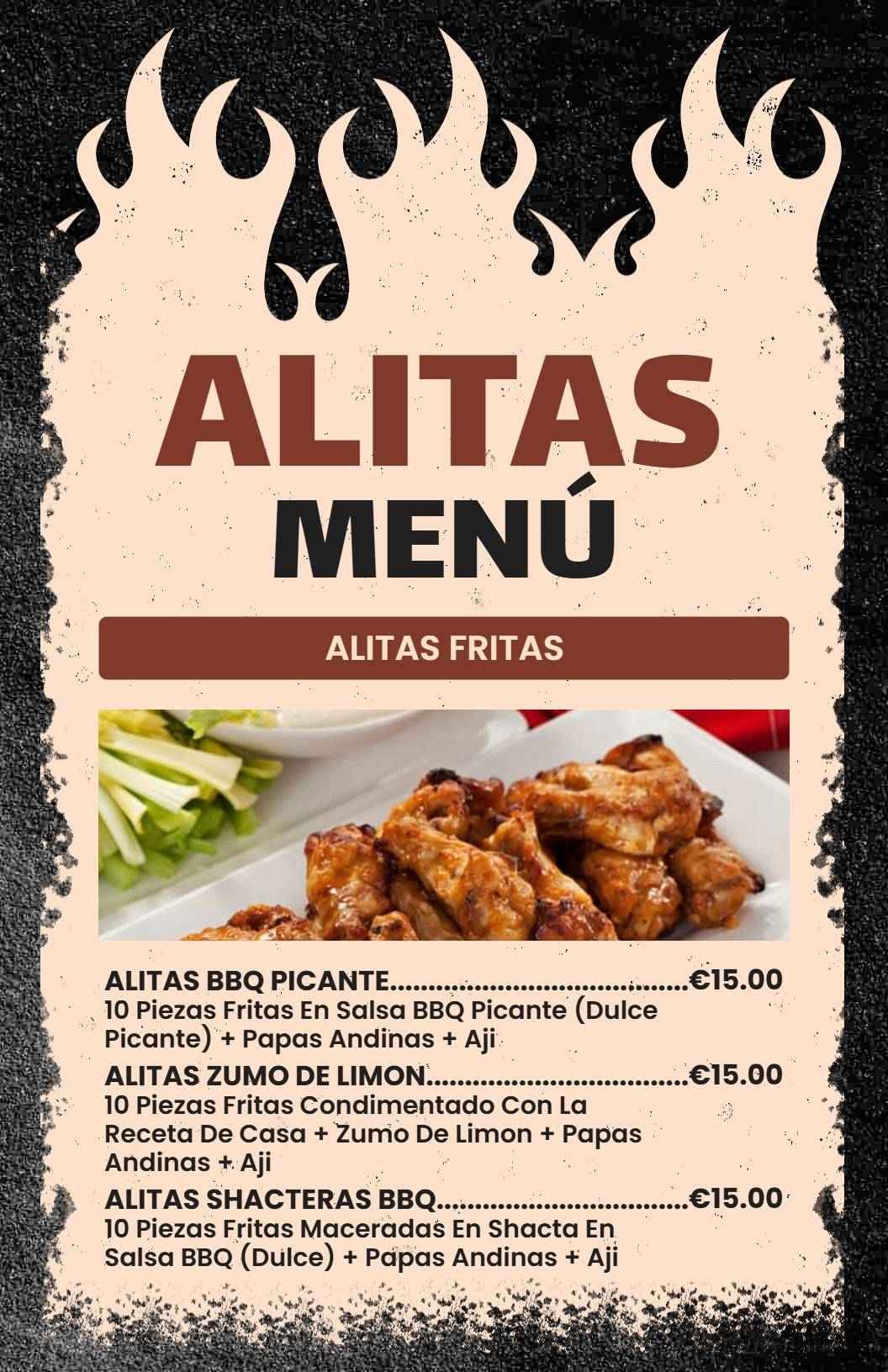 Savory Chicken Wings with Bold Sauces and Sides Chicken Menu Template