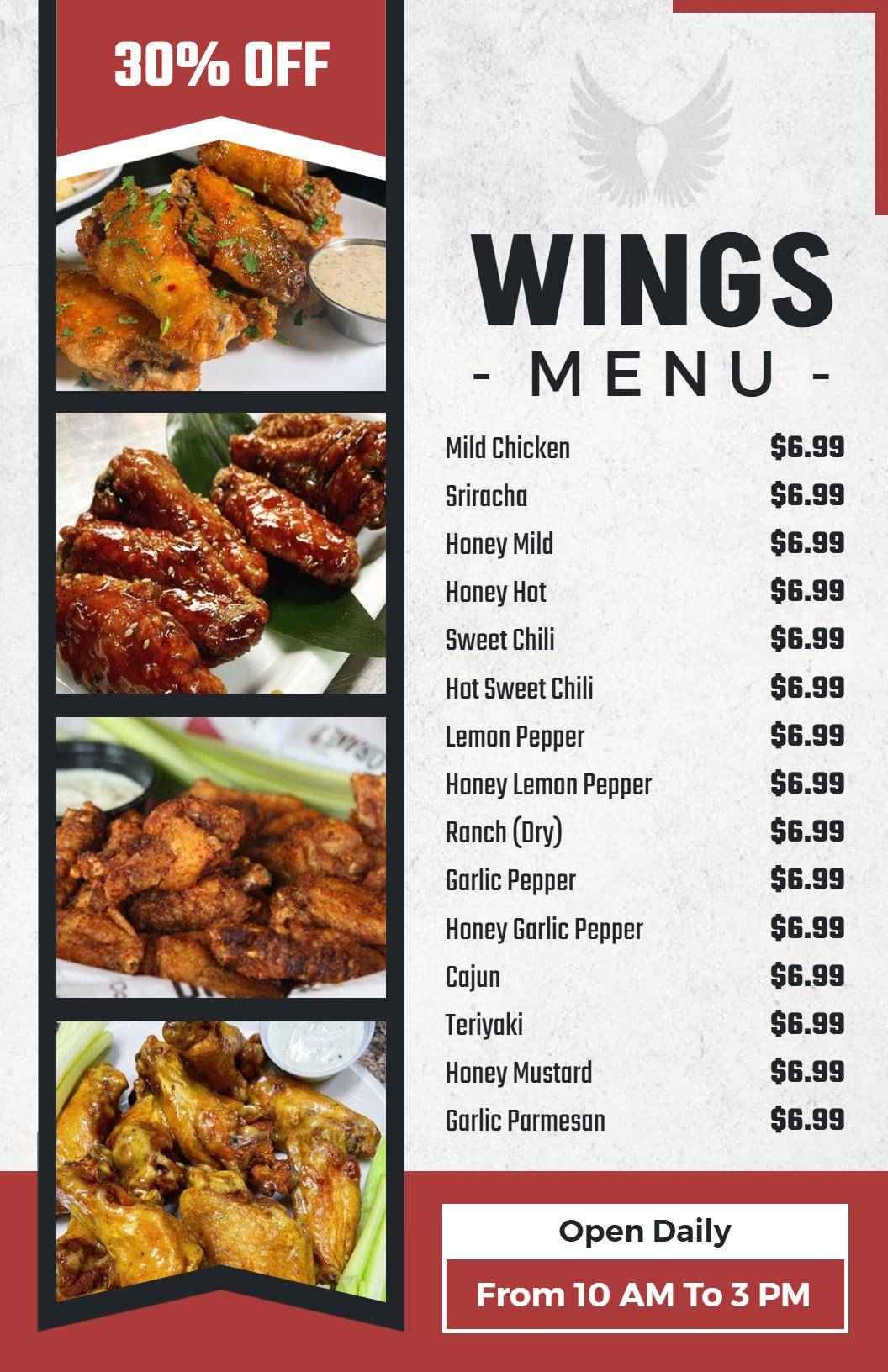 Savory Chicken Wings with Flavorful Sauces and Spices Menu Template