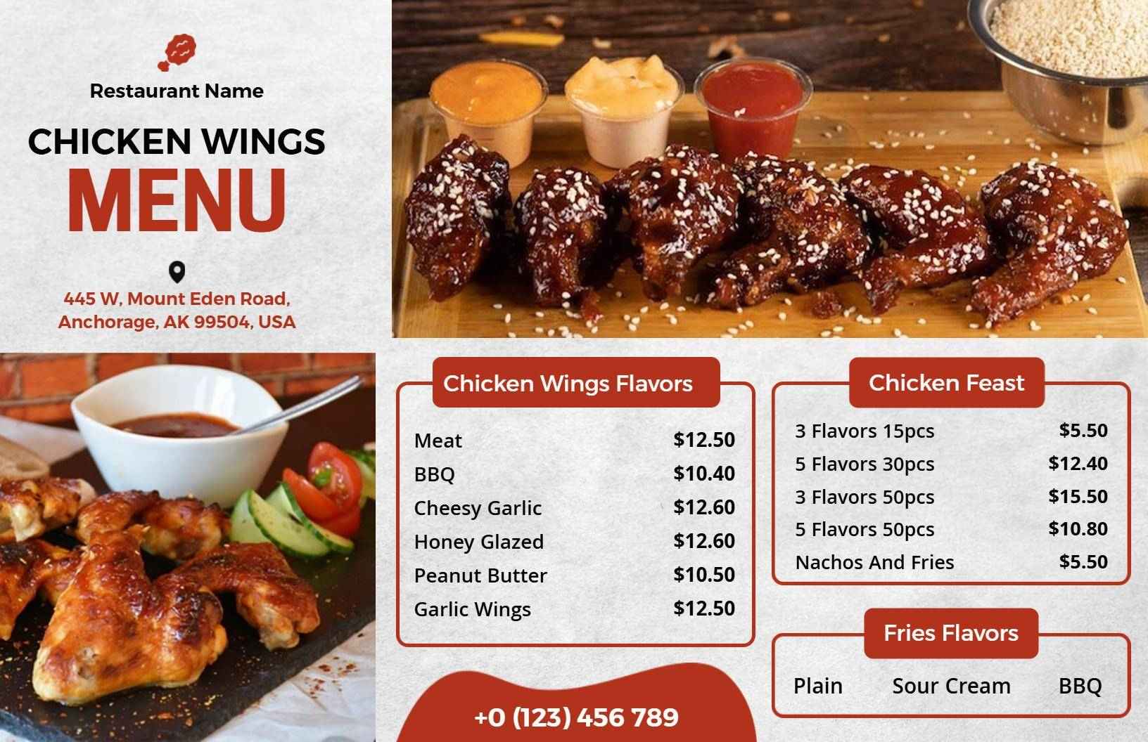 Savory Chicken Wings with Unique Flavor Varieties Chicken Menu Template
