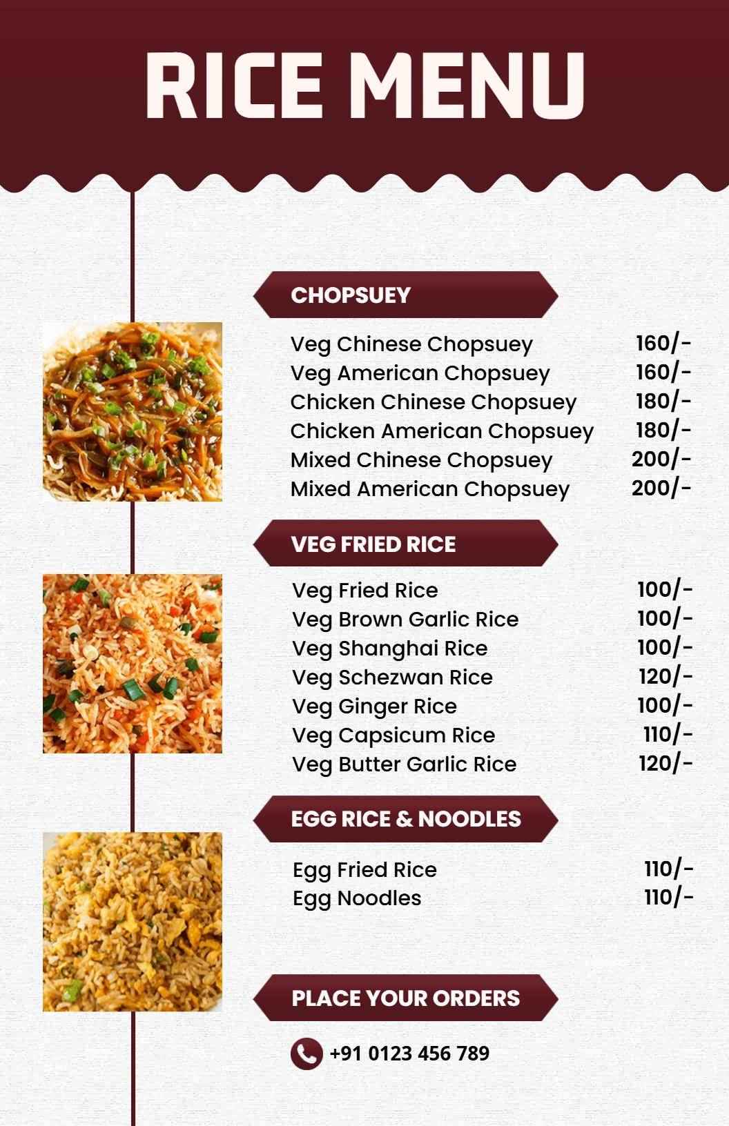 Savory Chinese Chop Suey and Fried Rice Delights Rice Menu Template