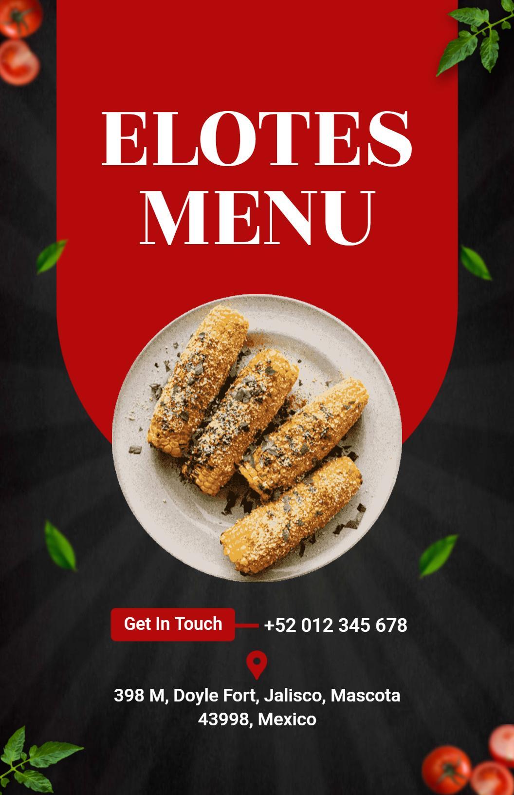 Savory Corn Delicacies Featuring Toppings and Bowls Elotes Menu Template