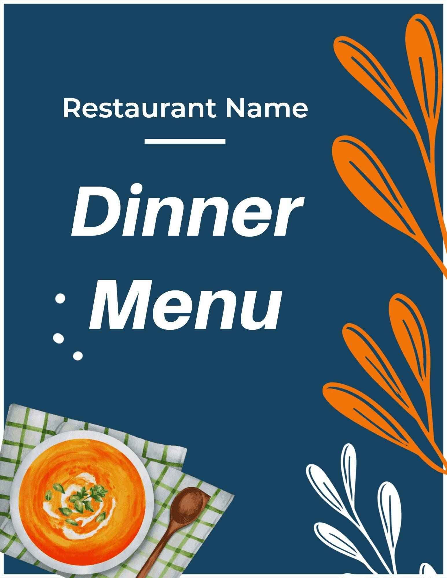 Savory Dishes and Delicious Comfort Foods Dinner Menu Template