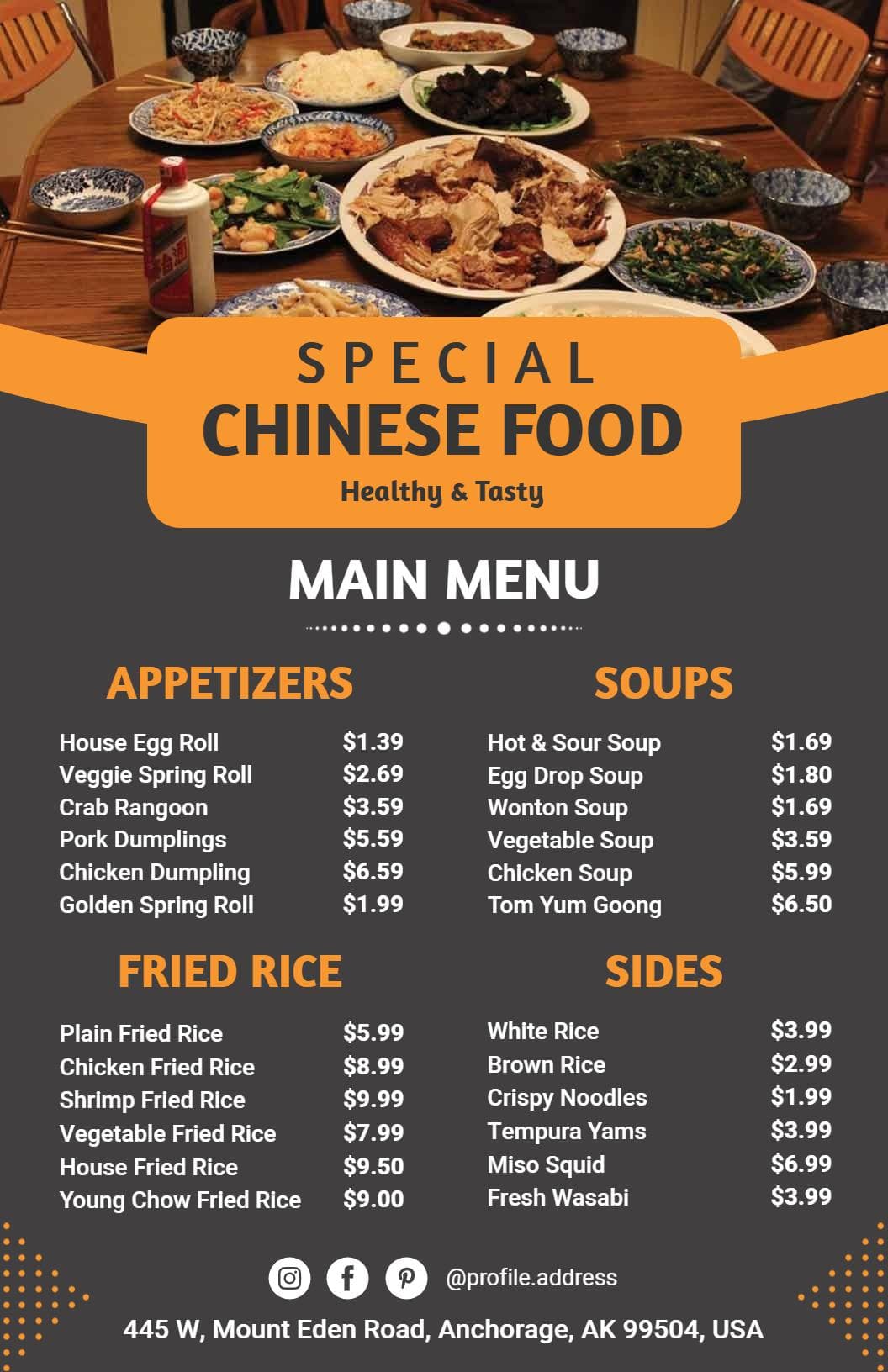 Savory Dumplings and Fried Rice Selections Chinese Menu Template
