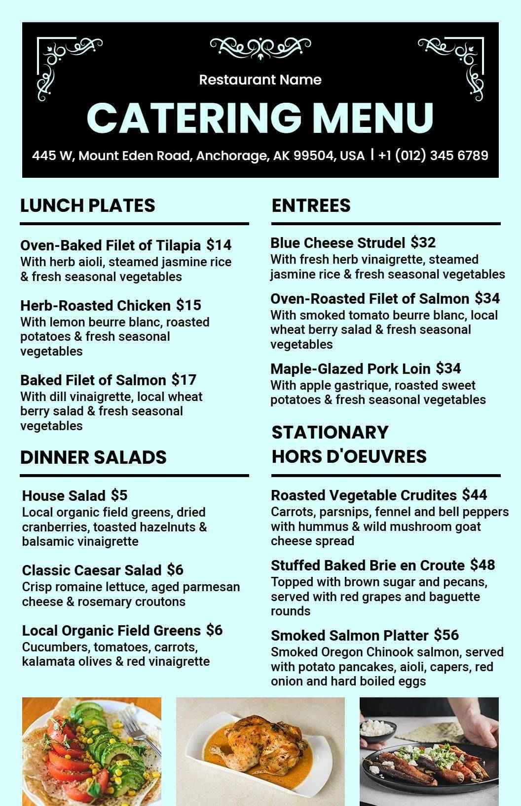 Savory Entrées and Refreshing Salads for Any Event Catering Menu Template
