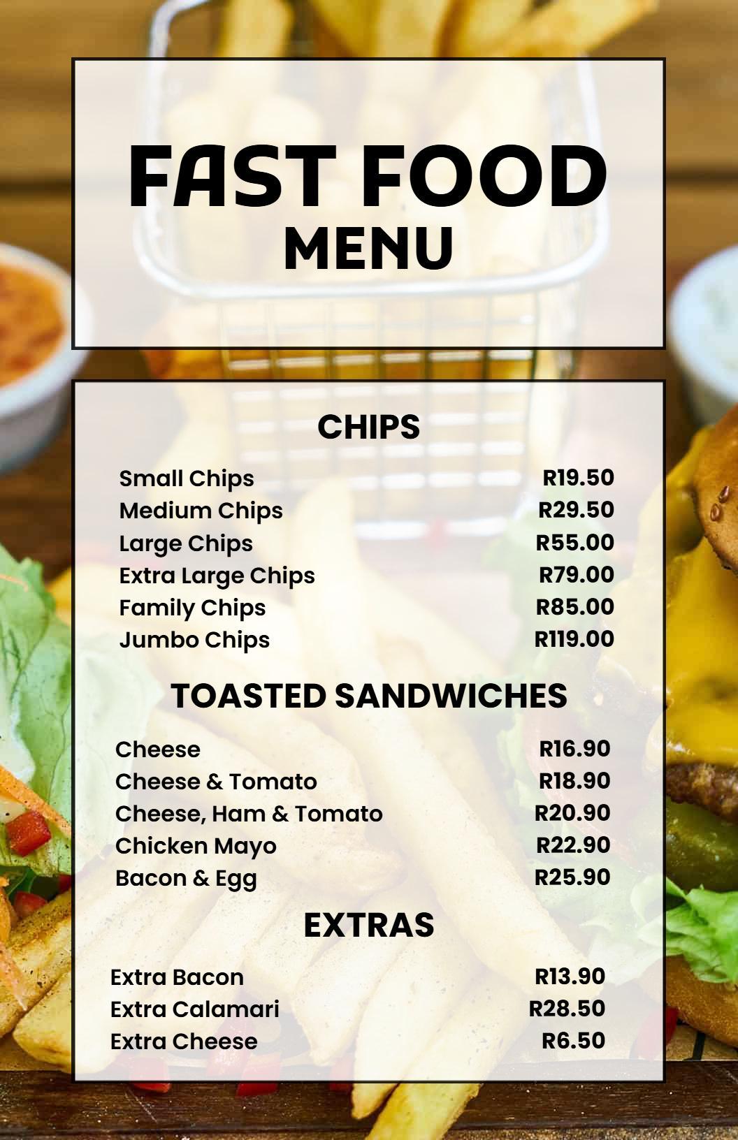Savory Extras and Tasty Chip Options Fast Food Menu Template