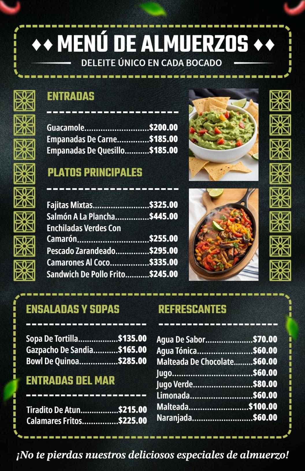 Savory Fajitas, Fresh Salads, and Delicious Soups Lunch Menu Template