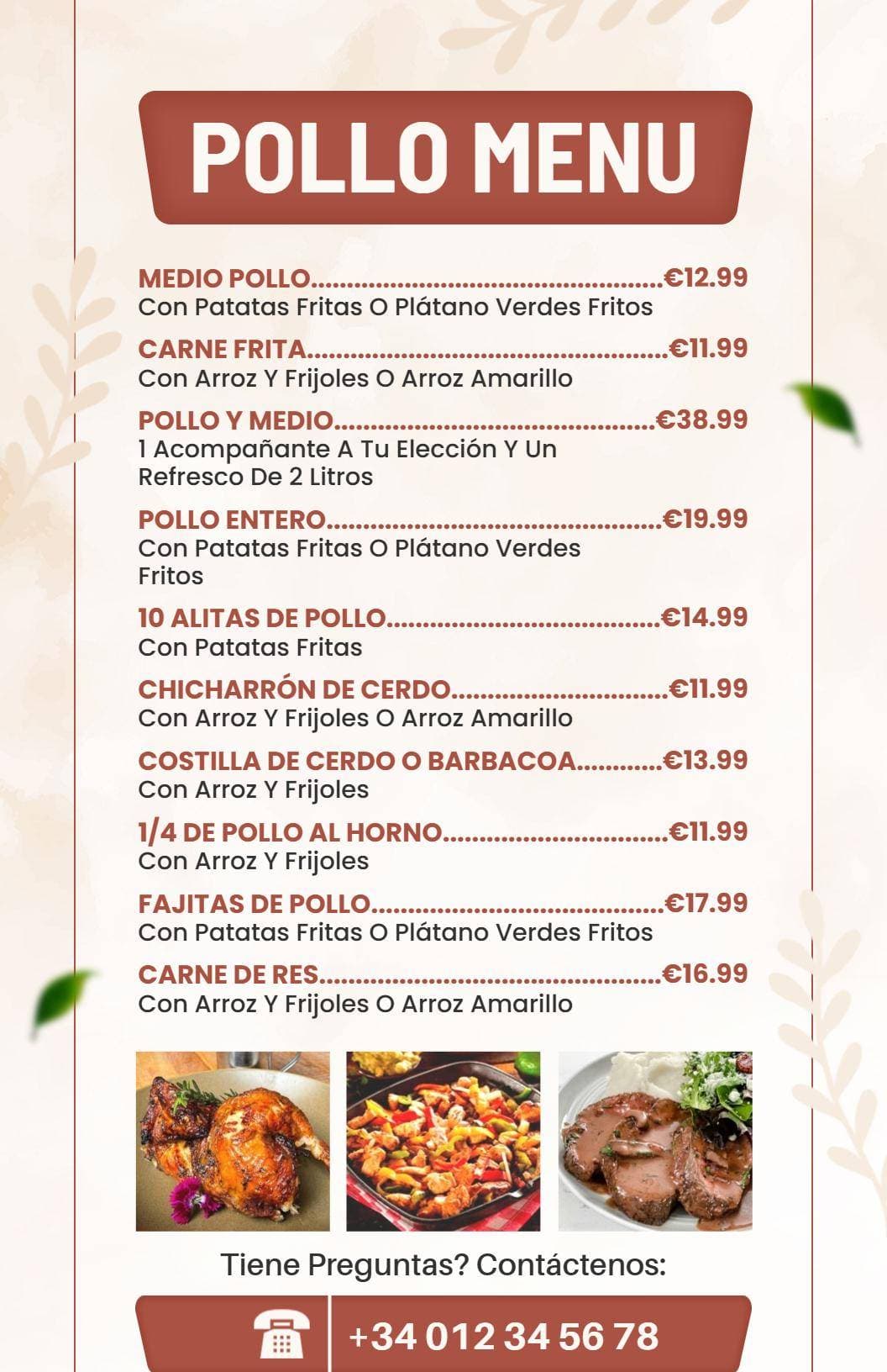 Savory Grilled Chicken Dishes with Flavorful Sides Chicken Menu Template