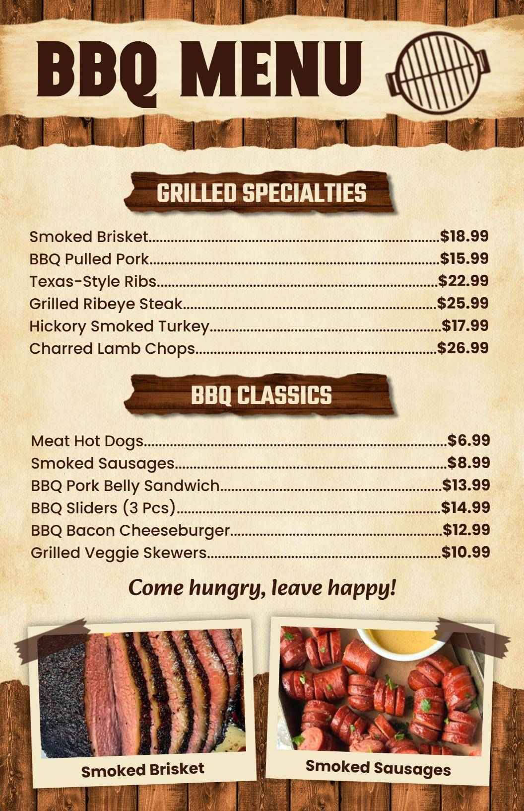 Savory Grilled Meats and BBQ Classics Delightful BBQ Menu Template