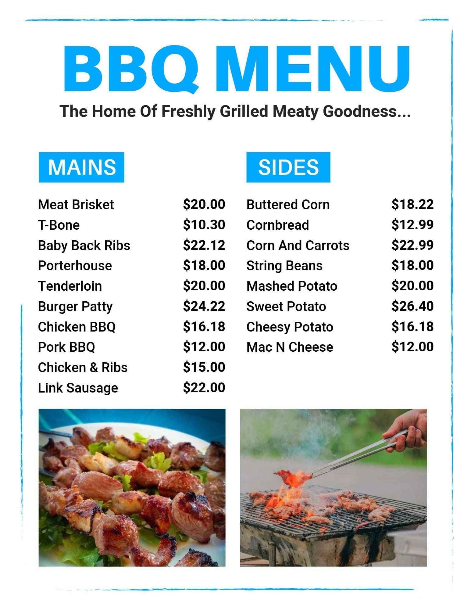 Savory Grilled Meats and Flavorful Sides BBQ Menu Template