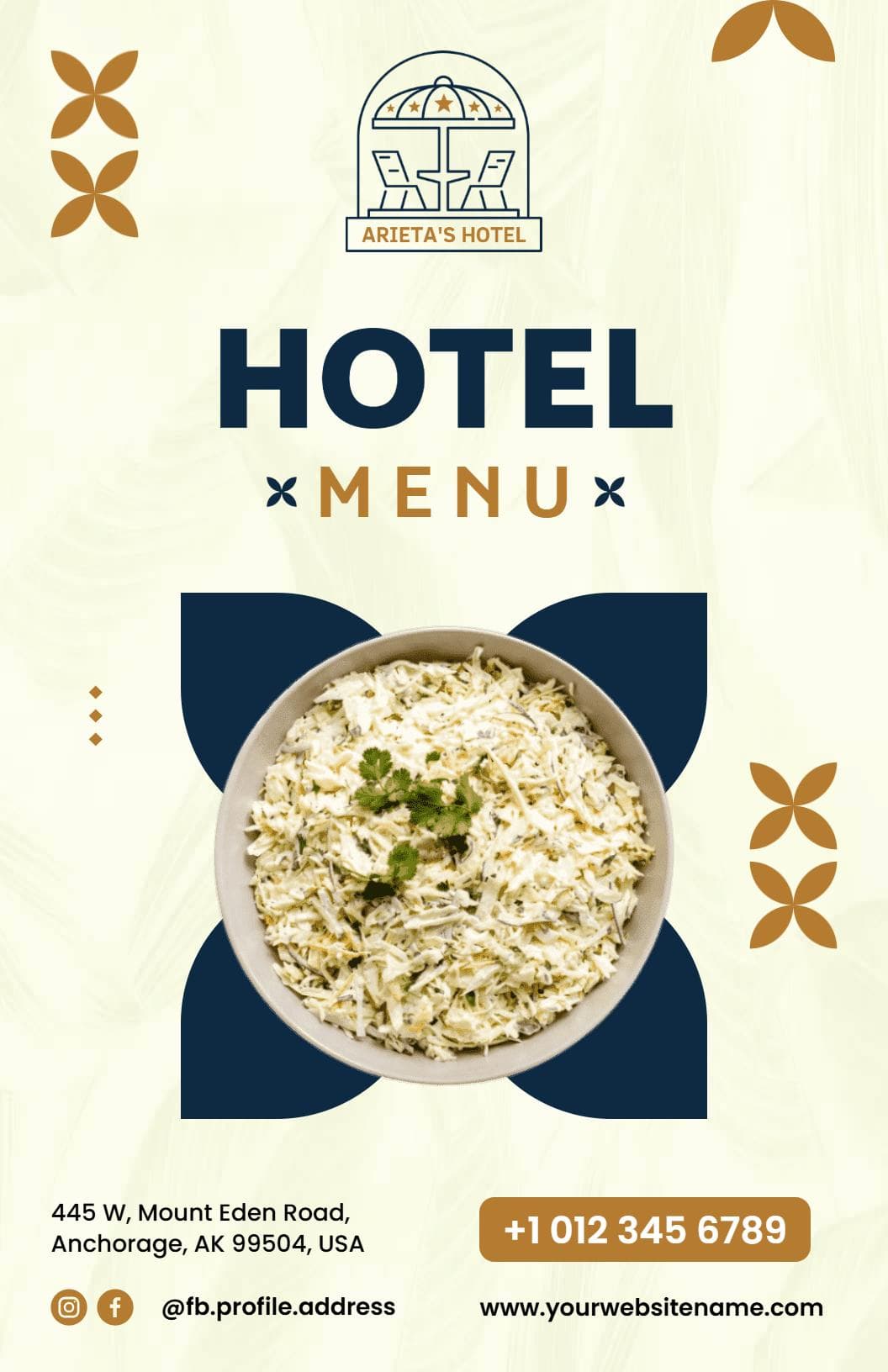 Savory House Specialties and Comfort Dishes Hotel Menu Template