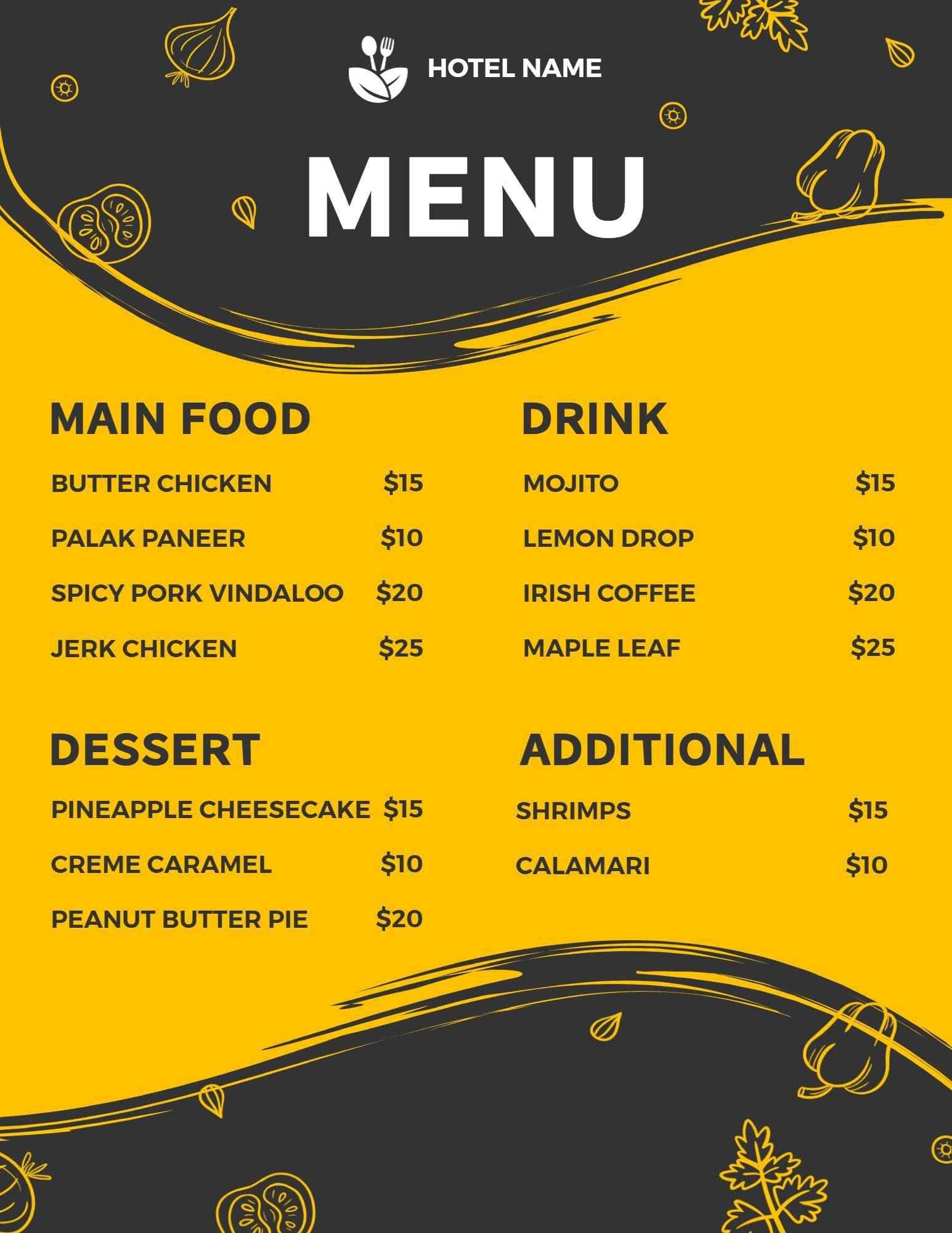 Savory Indian Dishes and Refreshing Drinks Hotel Menu Template