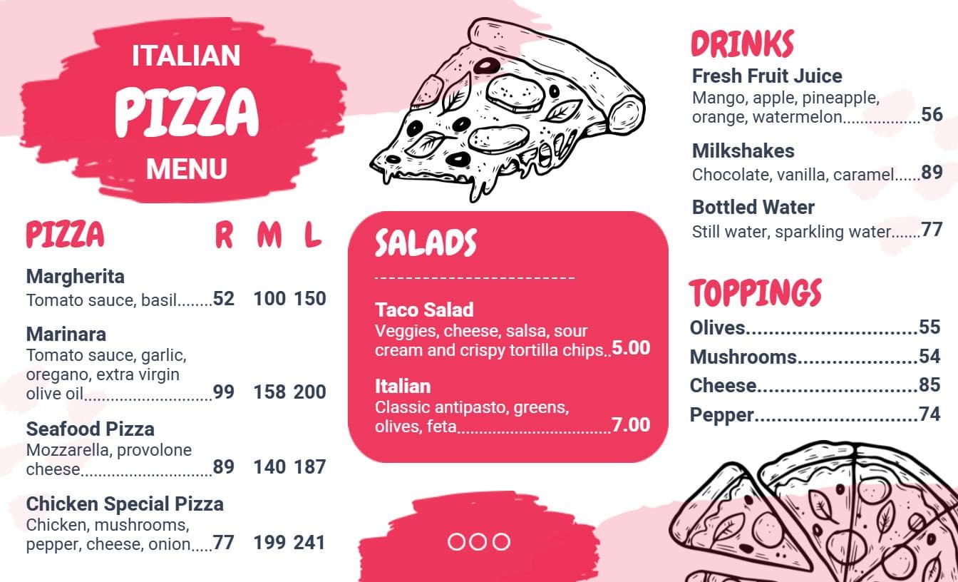 Savory Italian Pizza Selections with Fresh Ingredients Pizza Menu Template