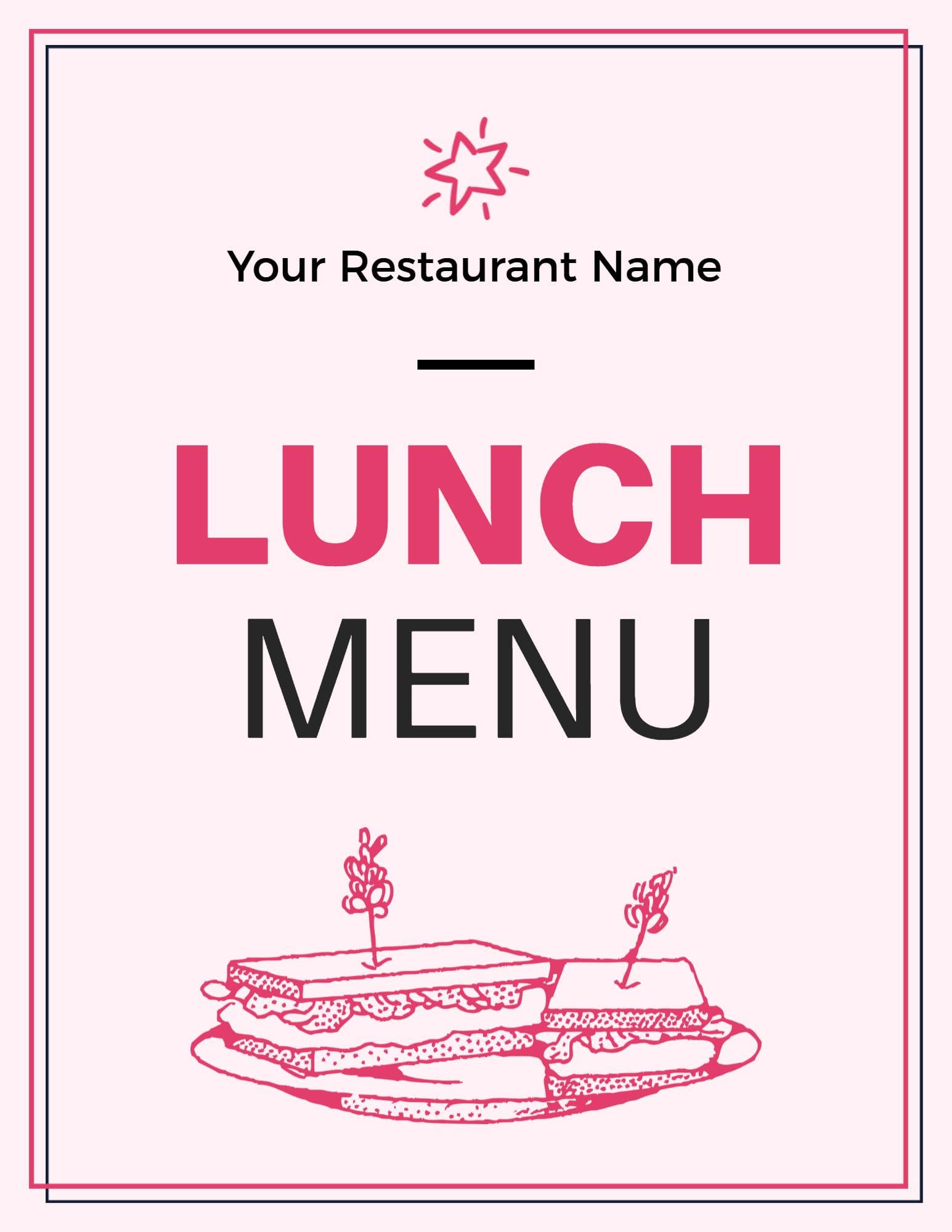 Savory Lunch Entrees and Fresh Salads Delight Lunch Menu Template