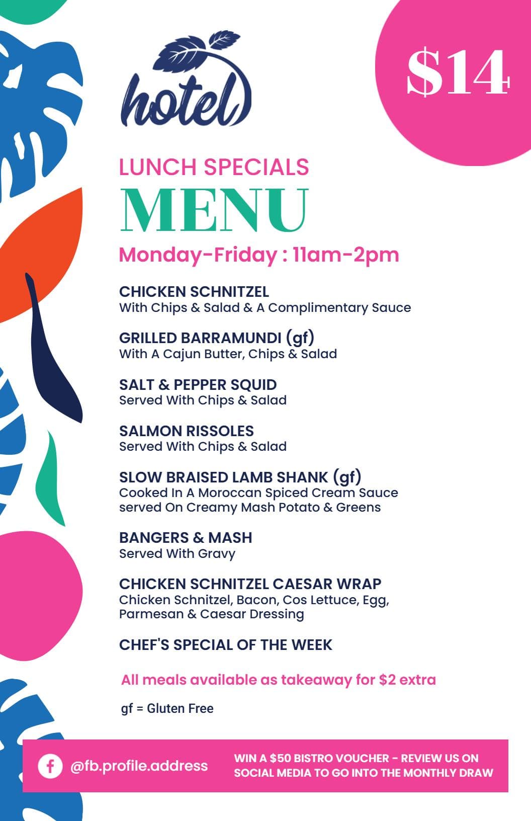 Savory Lunch Specials Featuring Chicken and Seafood Delights Hotel Menu Template