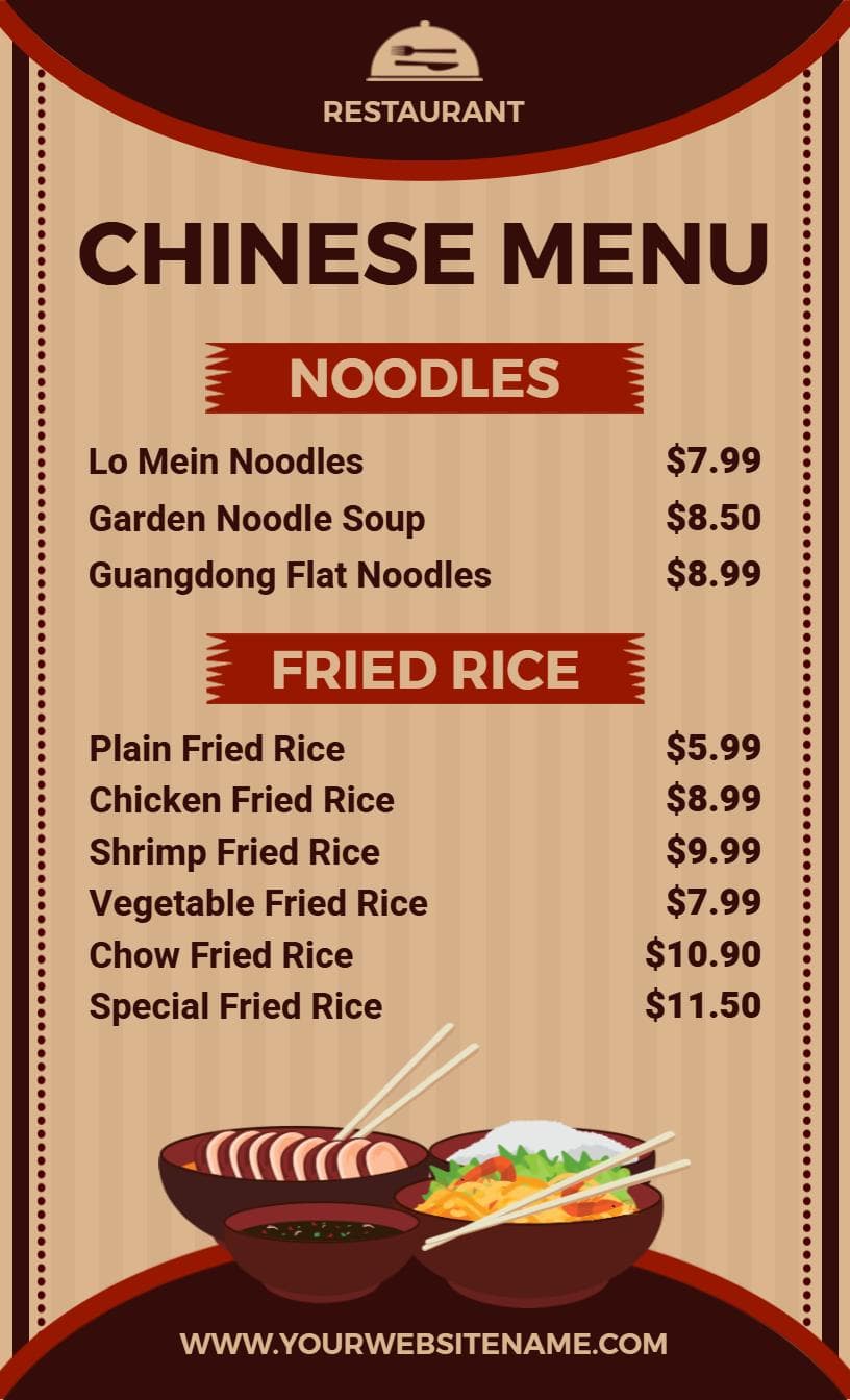 Savory Noodle and Fried Rice Selections for the Chinese Menu Template
