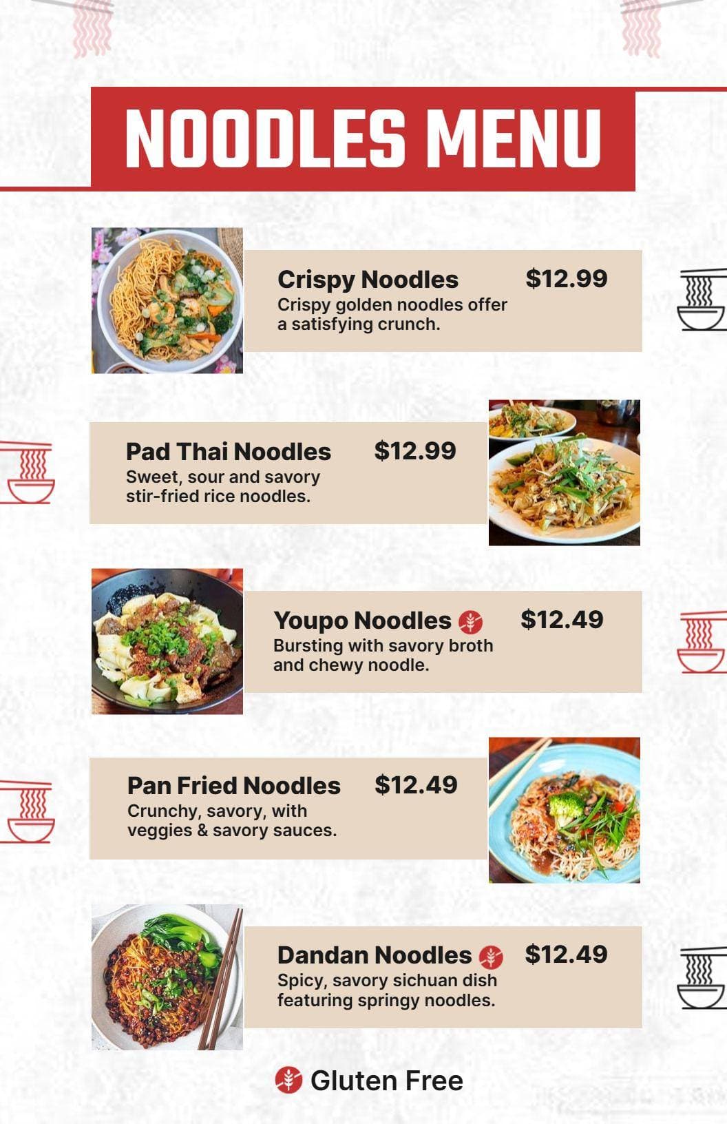 Savory Noodle Dishes with Unique Flavors and Textures Noodles Menu Template