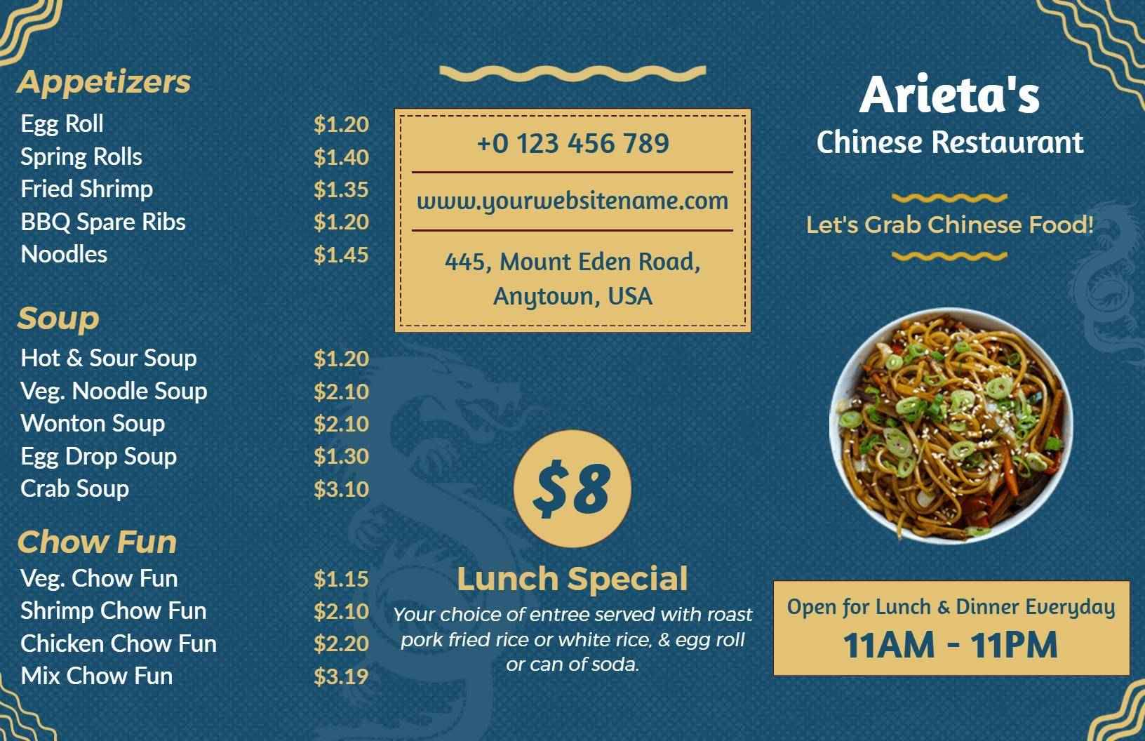 Savory Noodles and Delightful Dishes for Authentic Chinese Menu Template