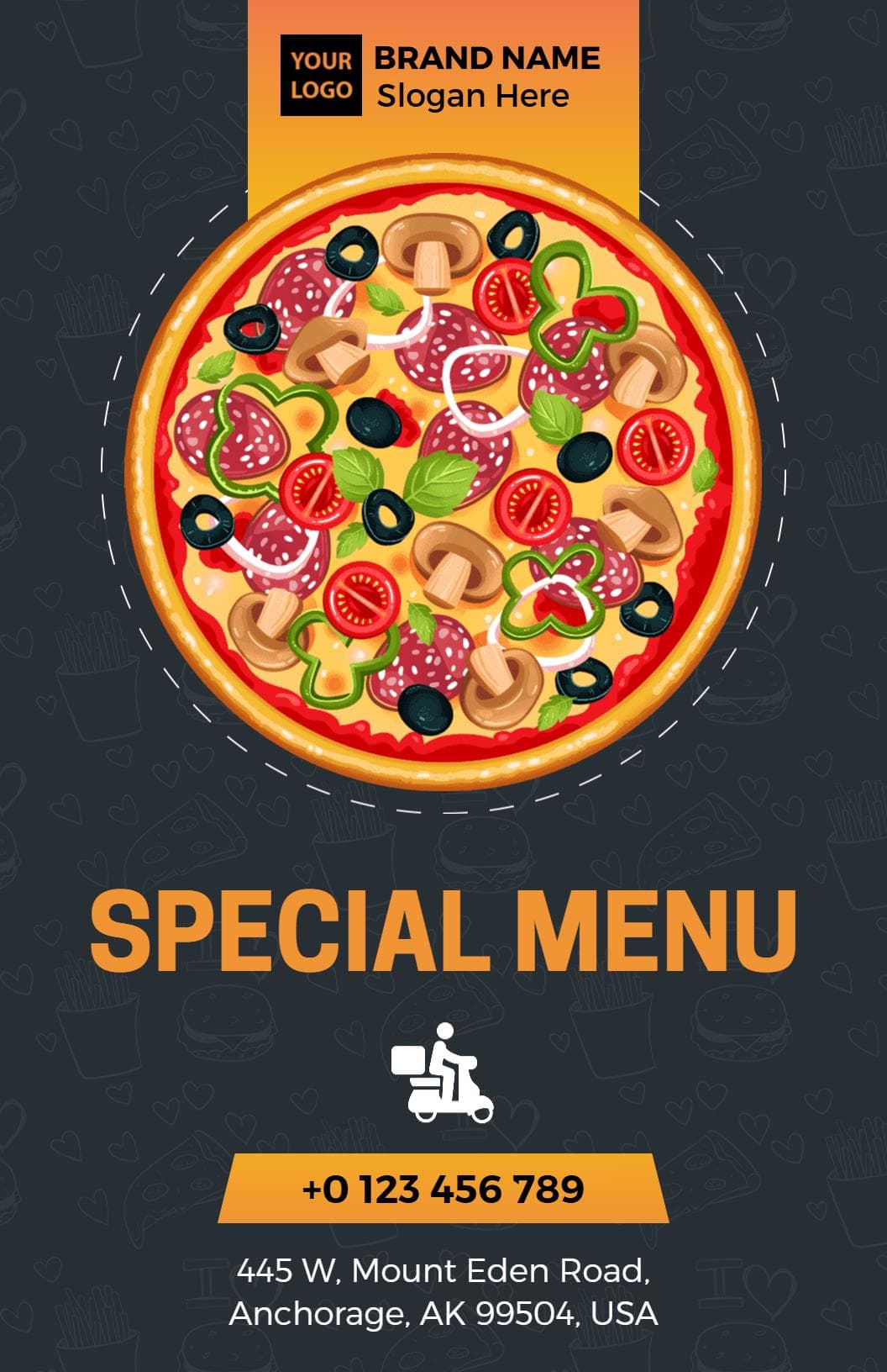 Savory Pizza Selection with Toppings and Flavors Pizza Menu Template