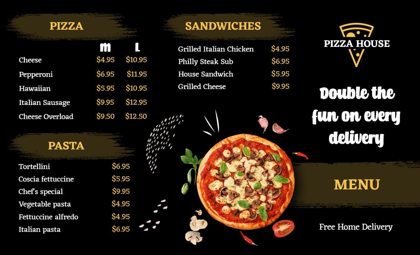 Savory Pizza Varieties with Delicious Toppings and Crusts Pizza Menu Template