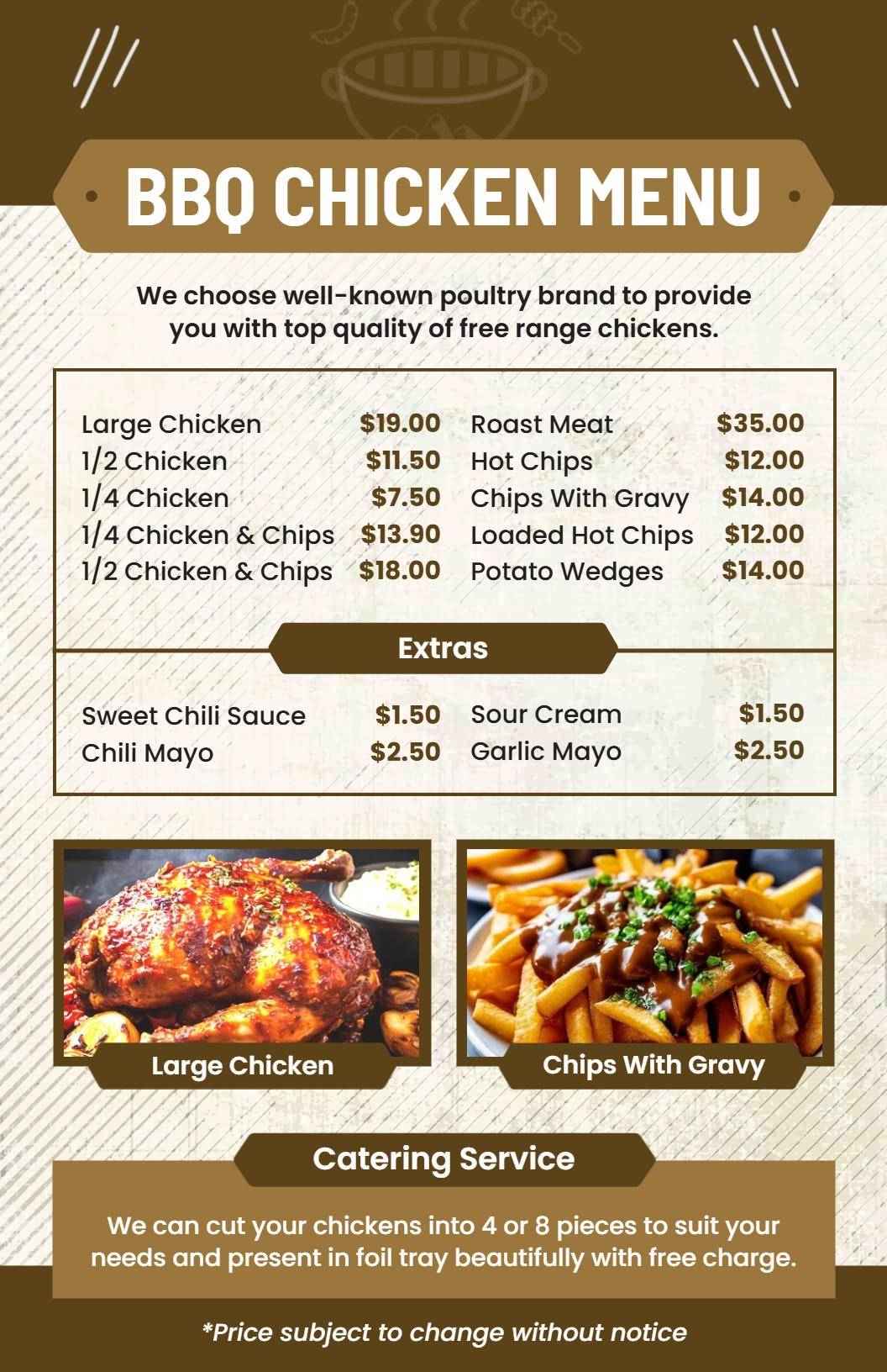 Savory Rotisserie Chicken and Flavorful Sides BBQ Menu Template