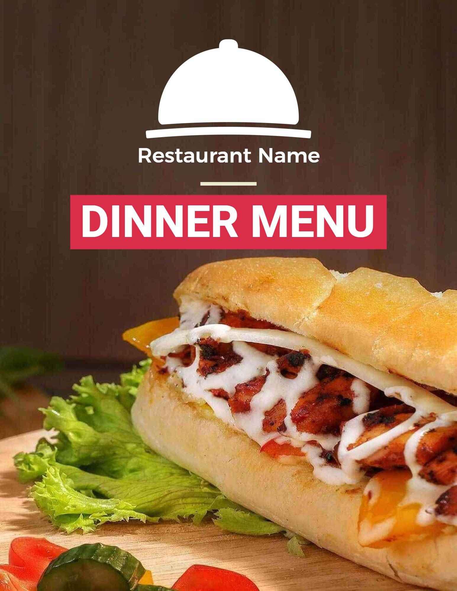 Savory Sandwich Creations and Appetizer Delights Dinner Menu Template