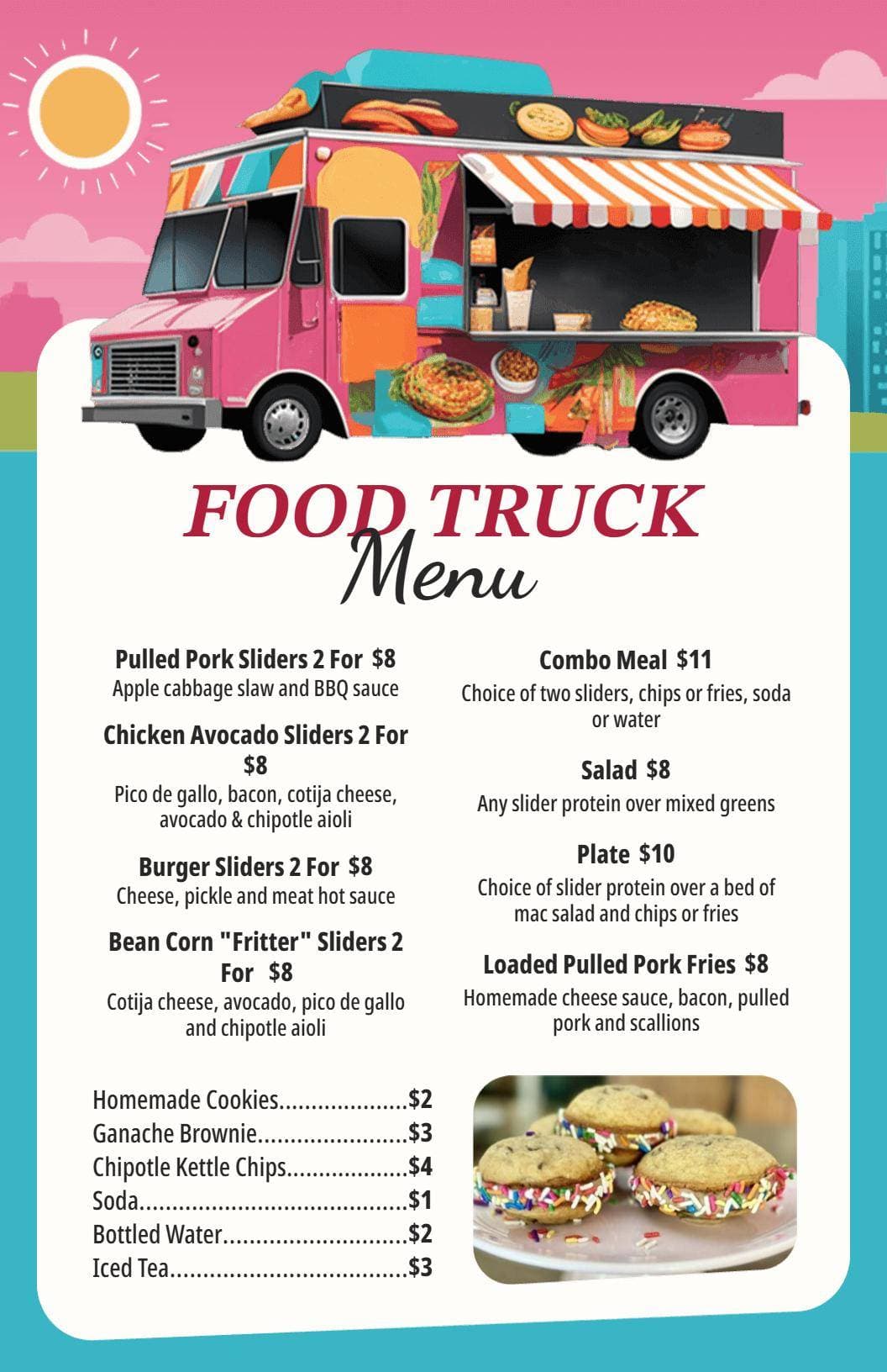 Savory Sliders and Tasty Sides from Our Food Truck Menu Template