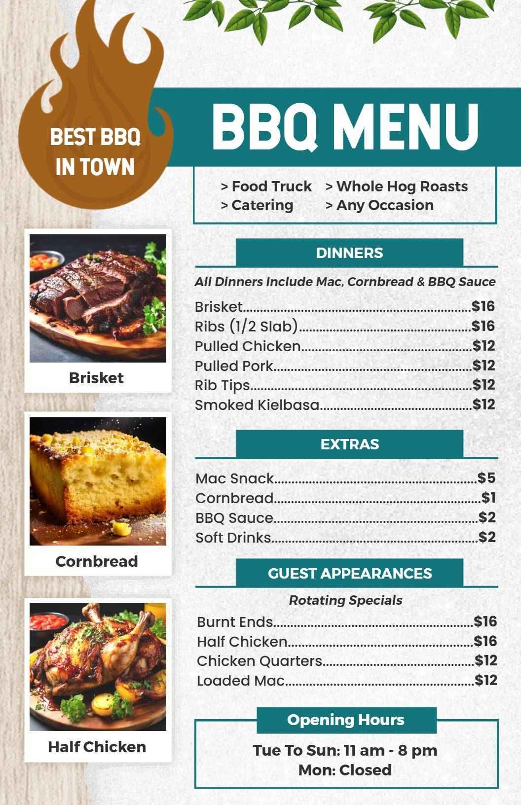 Savory Smoked Meats and Comforting Sides BBQ Menu Template