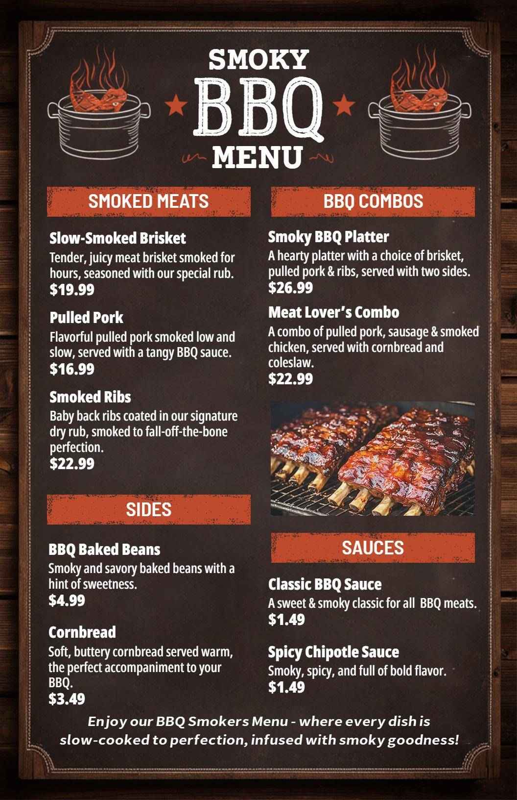 Savory Smoked Meats and Flavorful BBQ Combos BBQ Menu Template