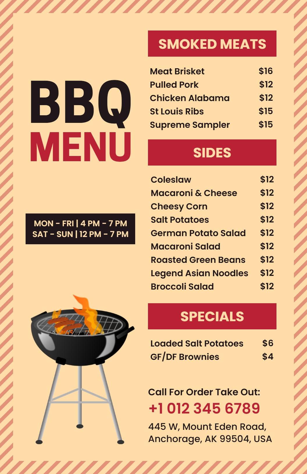 Savory Smoked Meats and Hearty Sides BBQ Menu Template