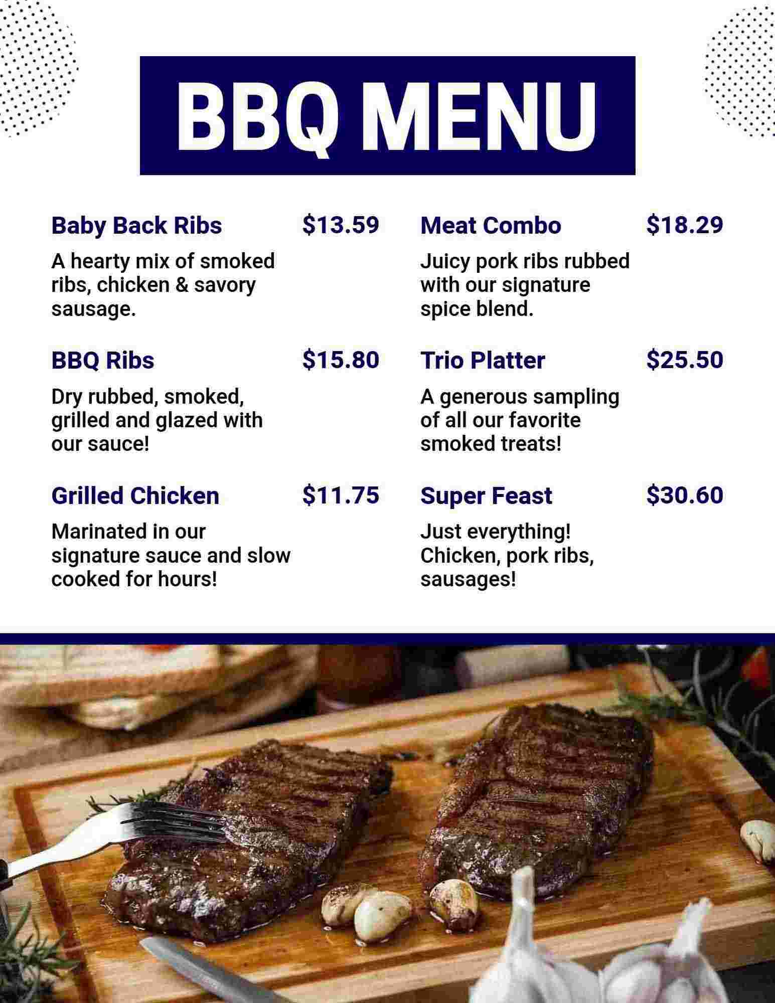 Savory Smoked Meats and Tasty Combos Featuring BBQ Menu Template