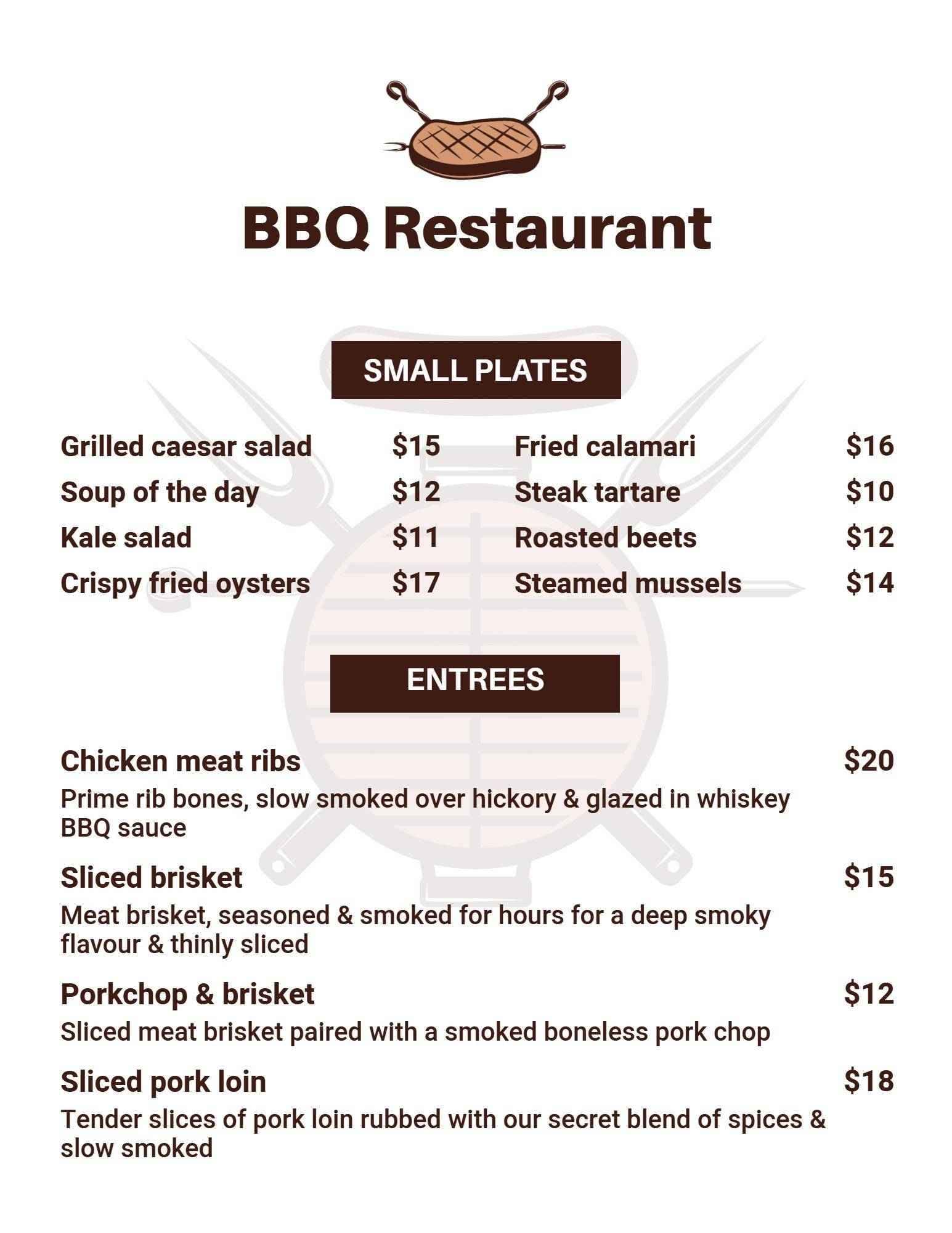 Savory Smoky Meats and Flavorful Sides BBQ Menu Template