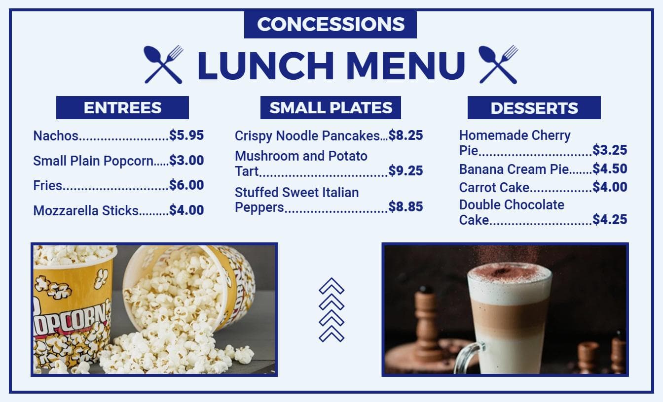 Savory Snacks and Delectable Treats for Fun Events Concession Menu Template
