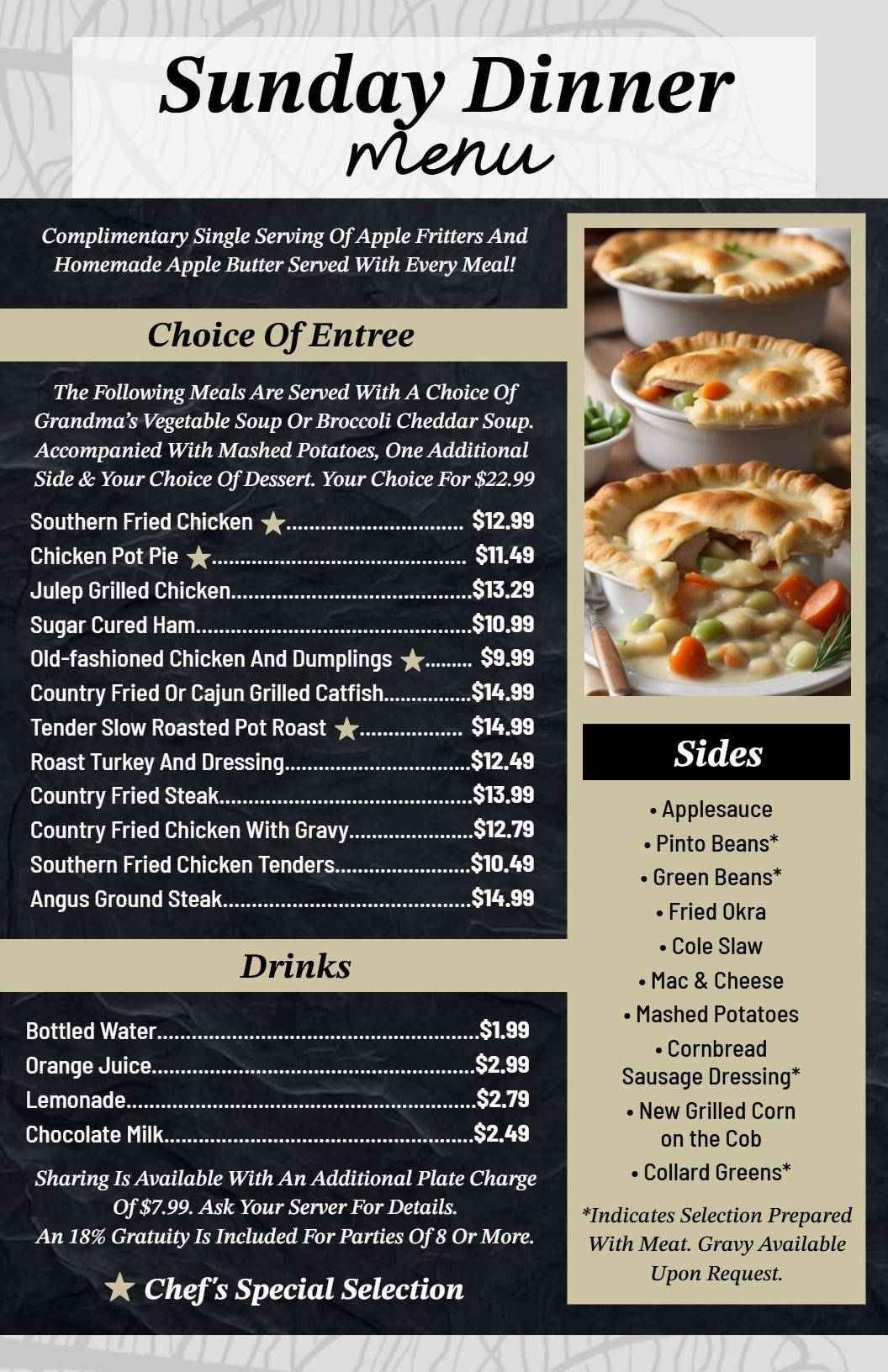 Savory Southern Dishes and Comfort Food Selections Dinner Menu Template