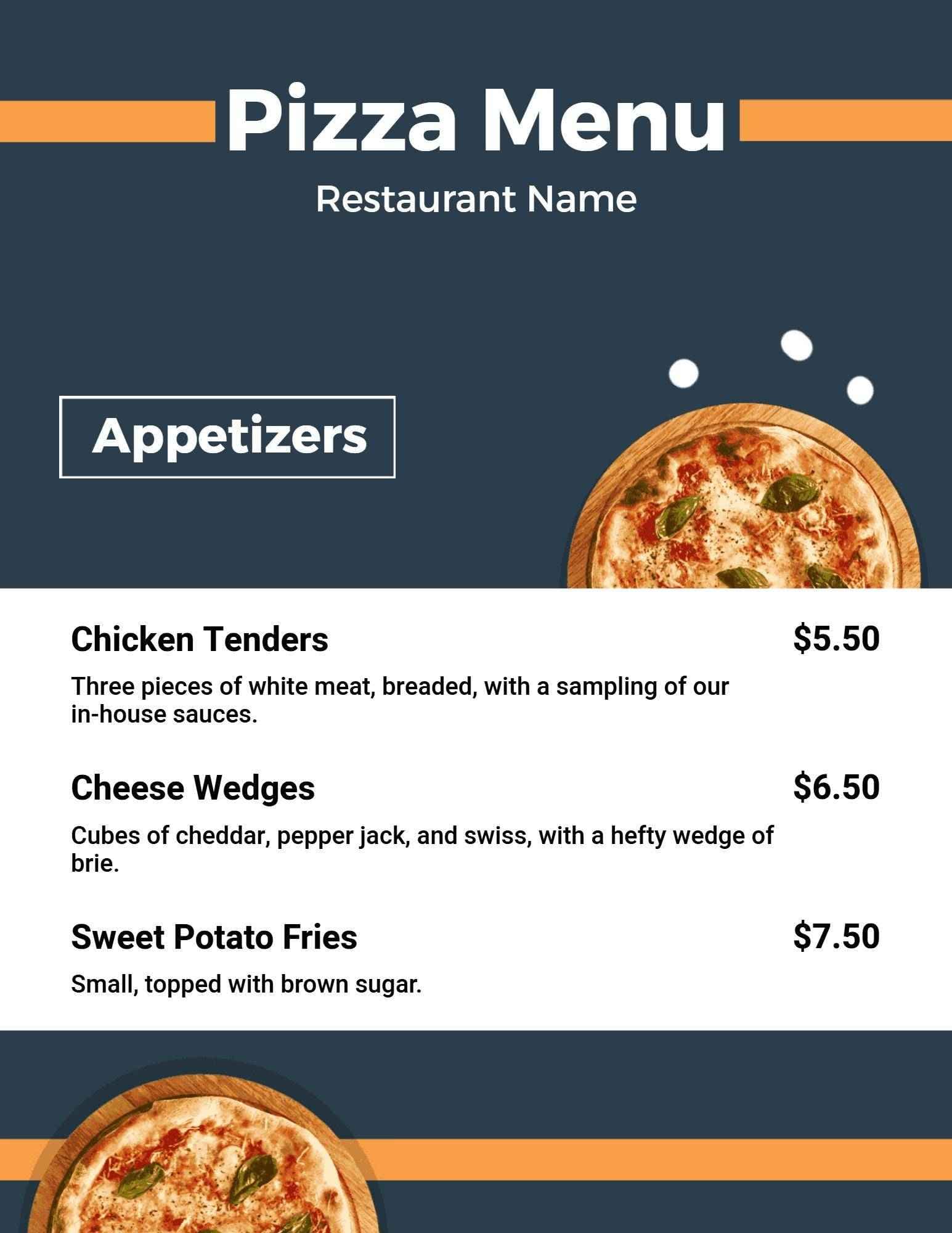 Savory Specialty Pizzas with Unique Toppings and Flavors Pizza Menu Template