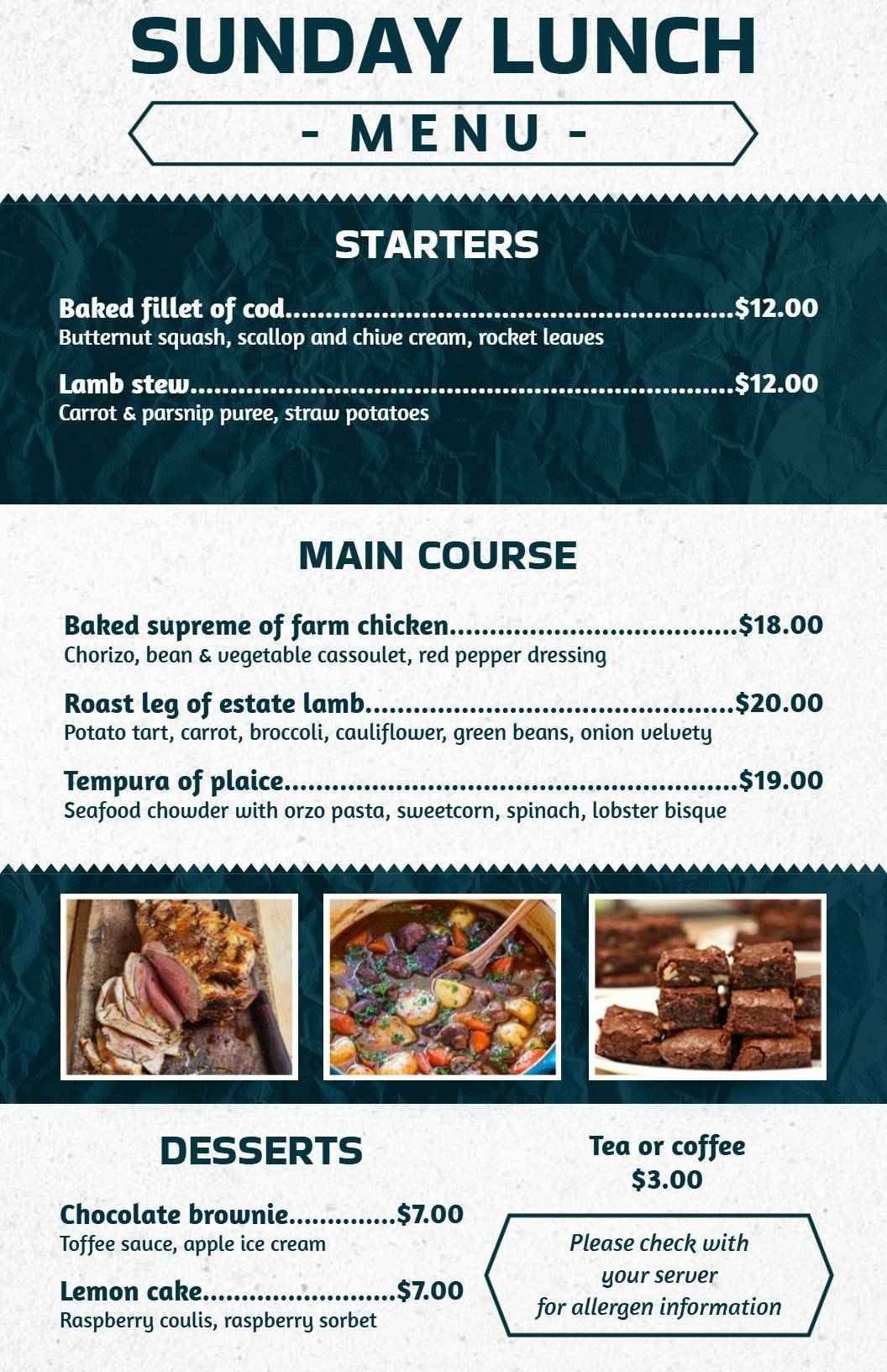 Savory Starters and Delectable Main Courses Lunch Menu Template